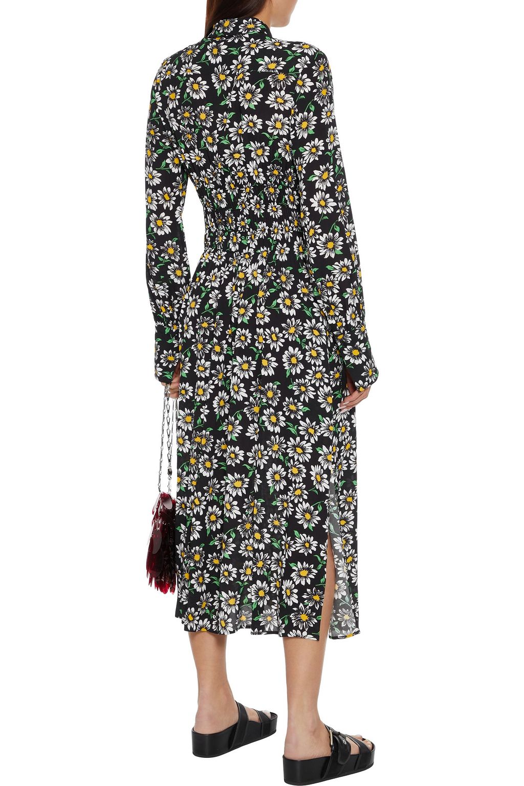 M MISSONI Shirred floral-print crepe de chine midi shirt dress