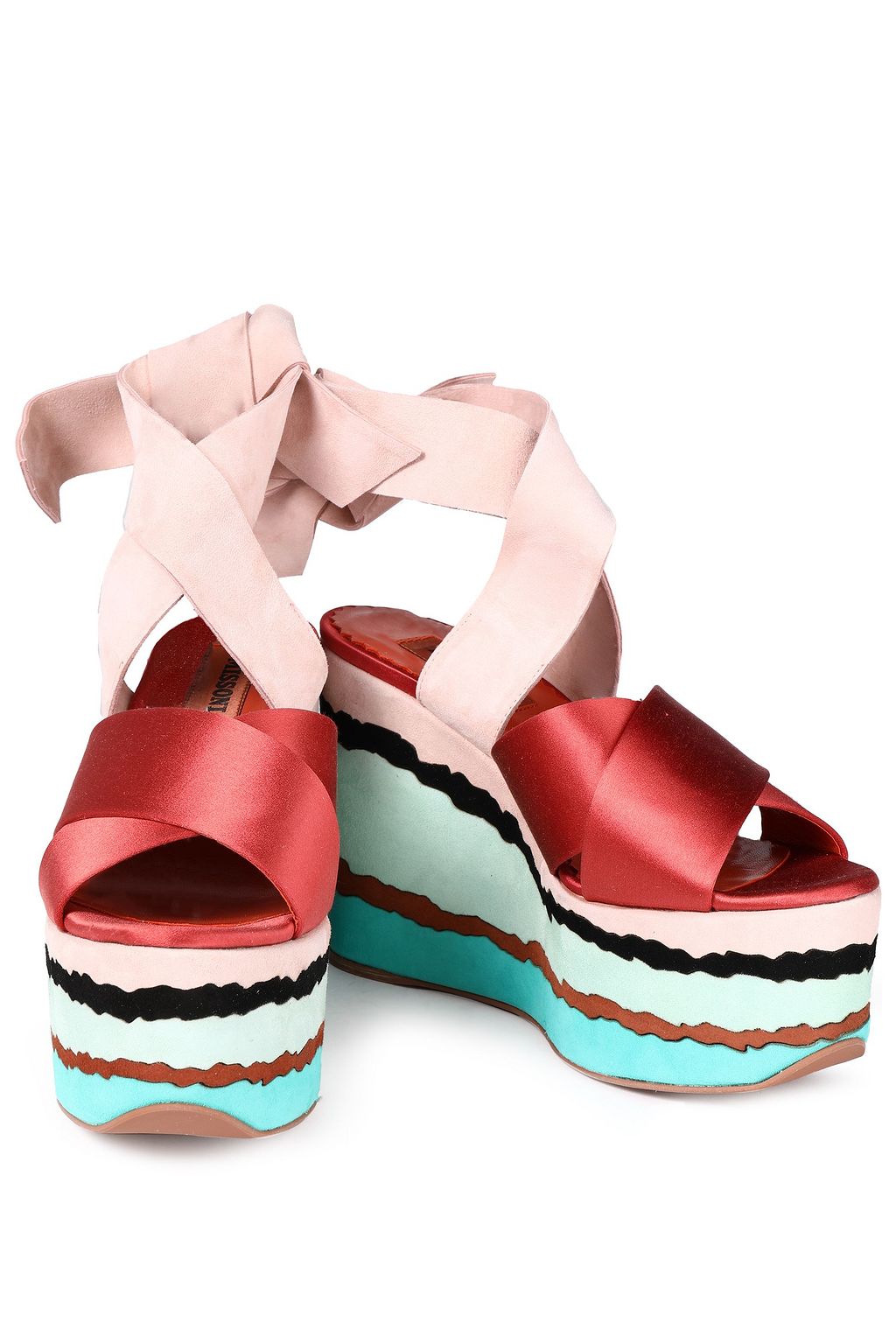 MISSONI Suede and satin wedge sandals