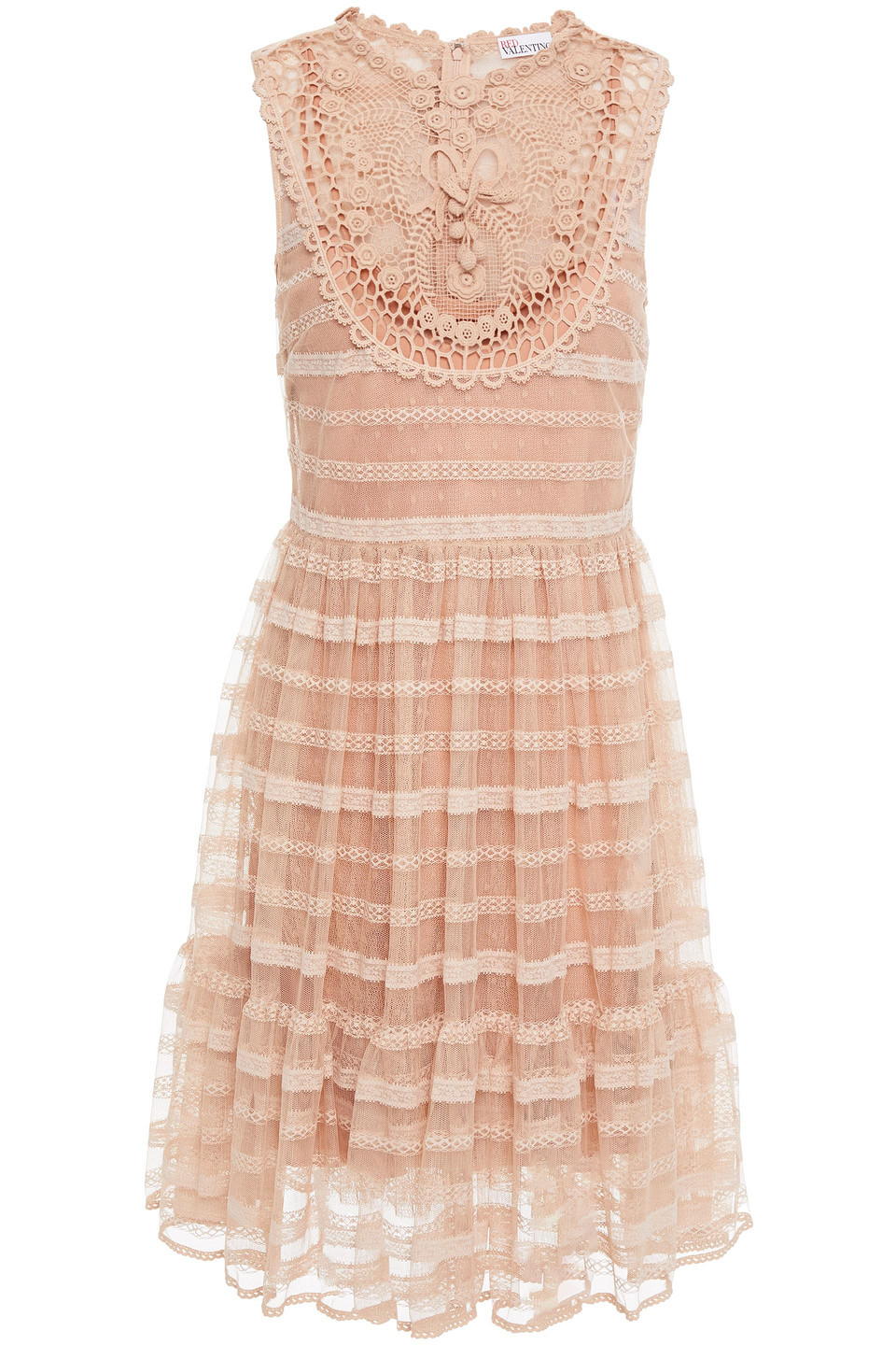 Redvalentino Woman Floral-appliquéd Crocheted Lace And Point D'esprit Mini Dress Blush Size 38