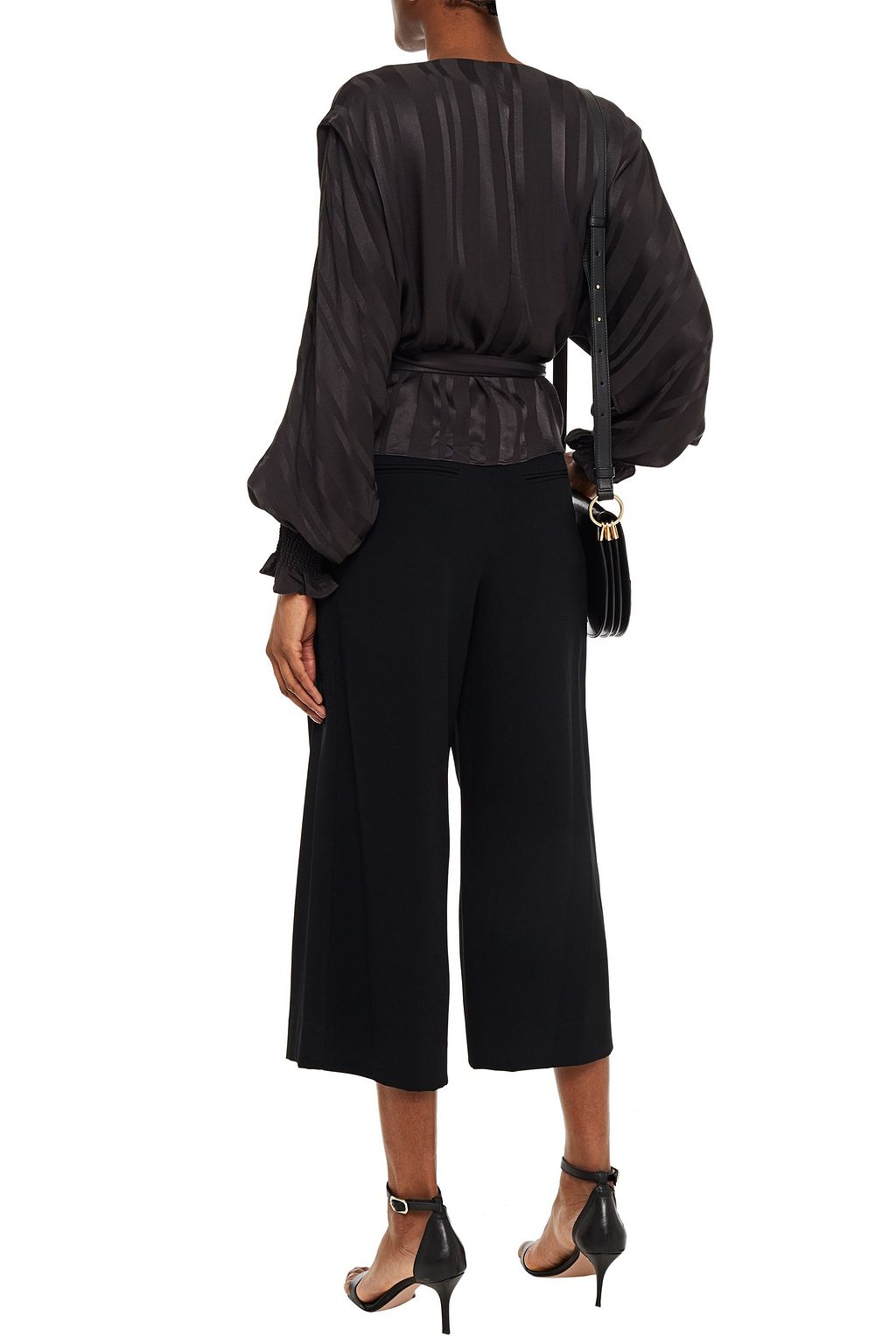 CHARLI Joni striped satin-jacquard wrap blouse