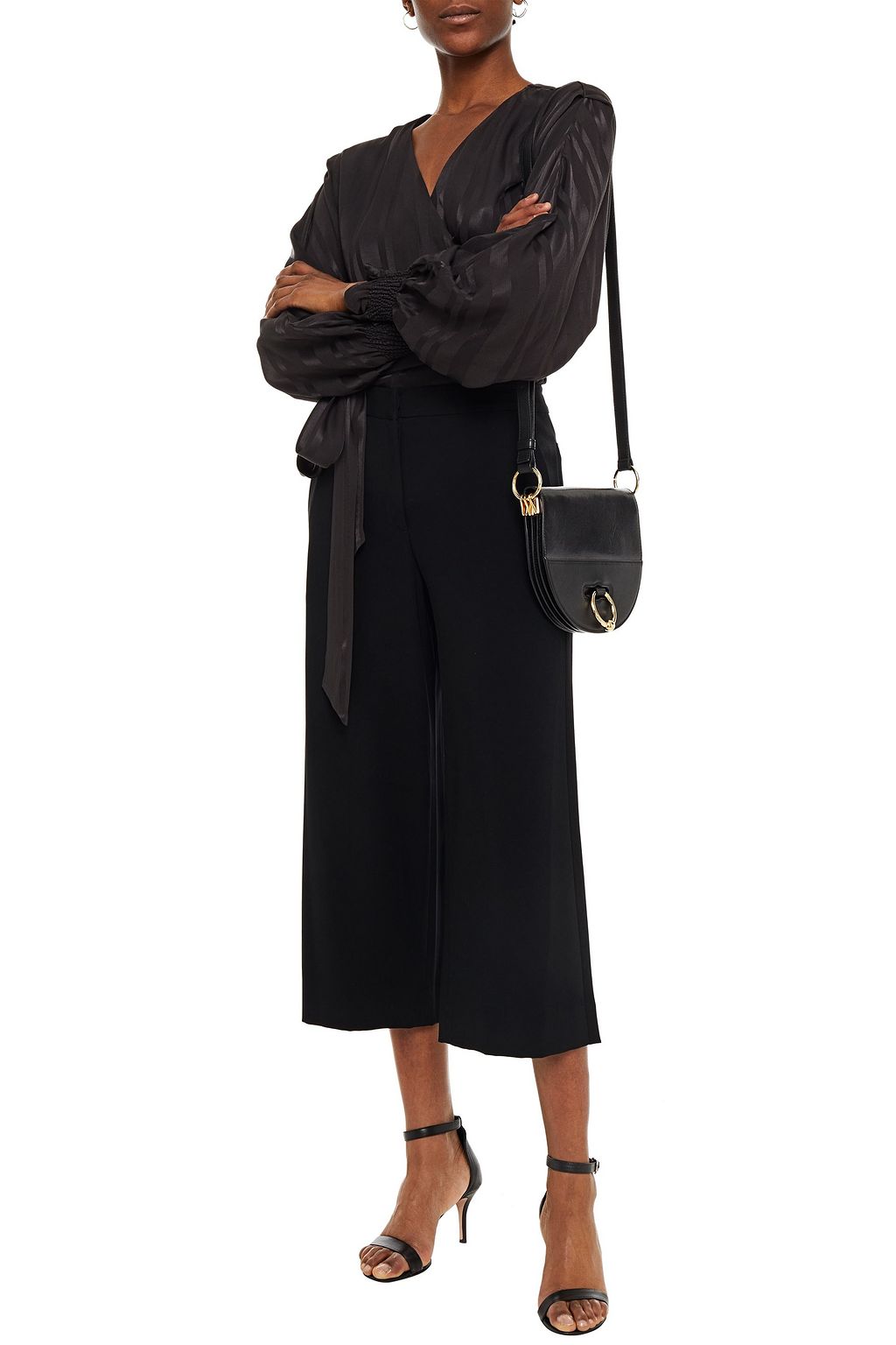 CHARLI Joni striped satin-jacquard wrap blouse