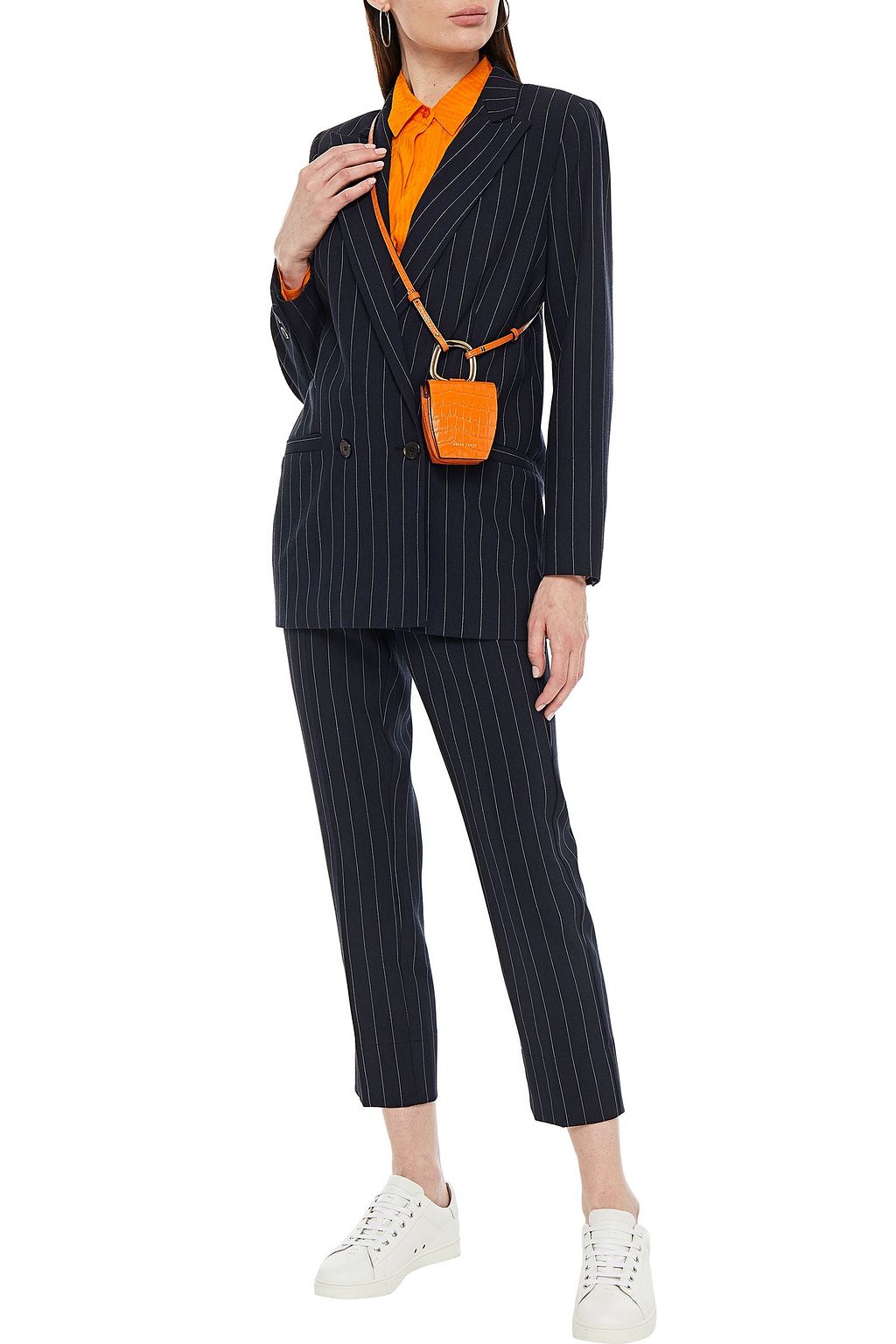 GANNI Double-breasted pinstriped woven blazer