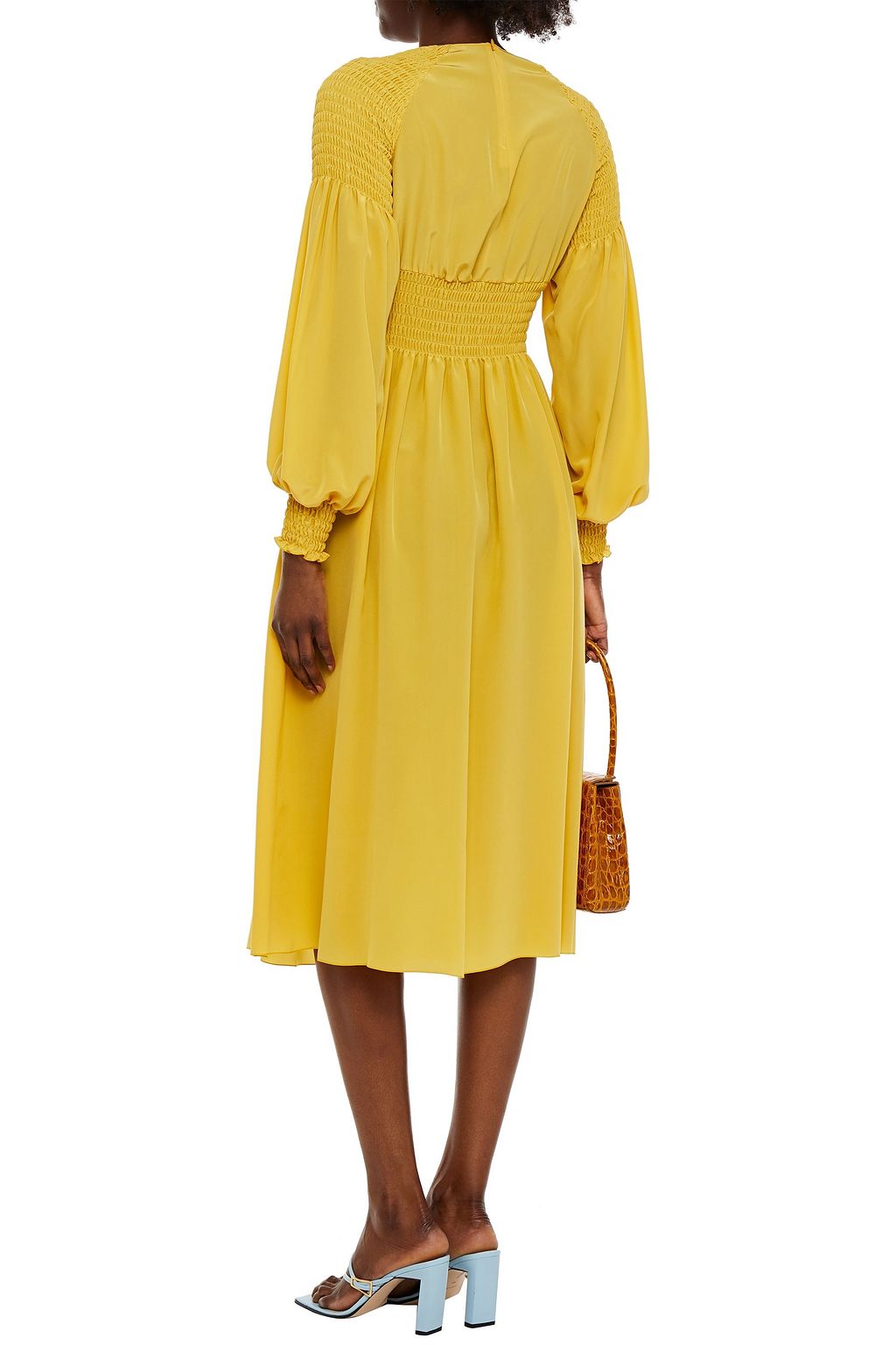 REDVALENTINO Shirred silk crepe de chine midi dress
