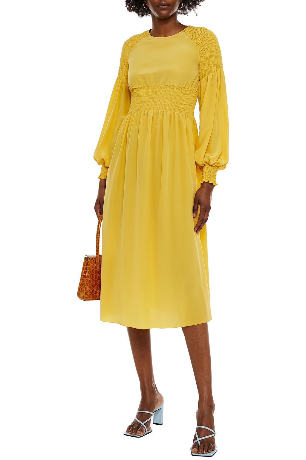 REDVALENTINO Shirred silk crepe de chine midi dress