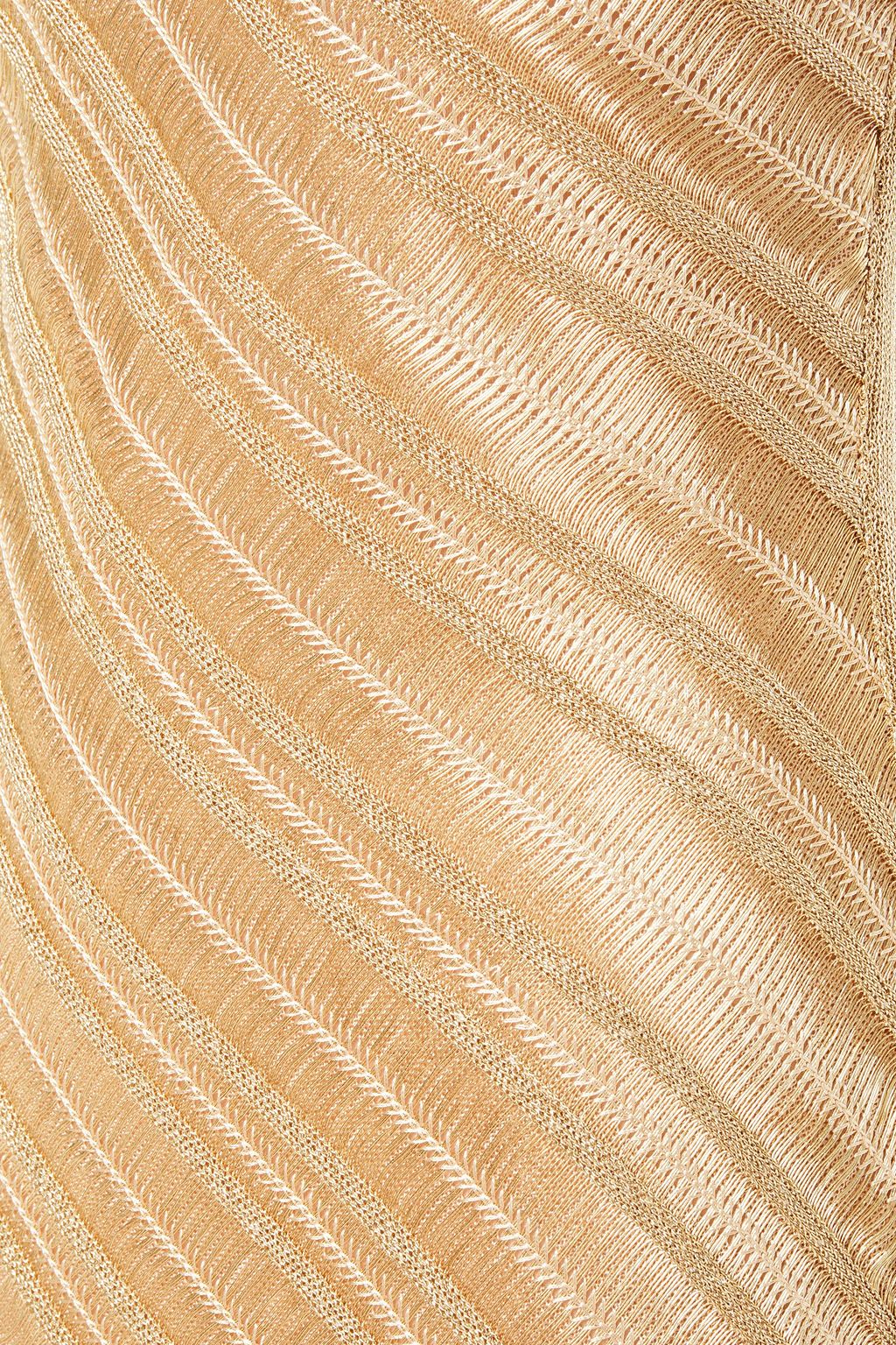 HERVÉ LÉGER One-shoulder metallic crochet-knit gown