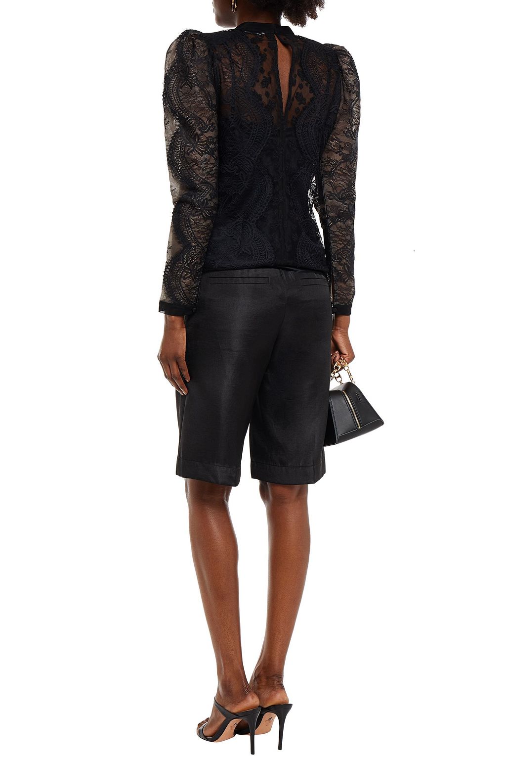 SELF-PORTRAIT Paneled embroidered tulle and corded lace blouse