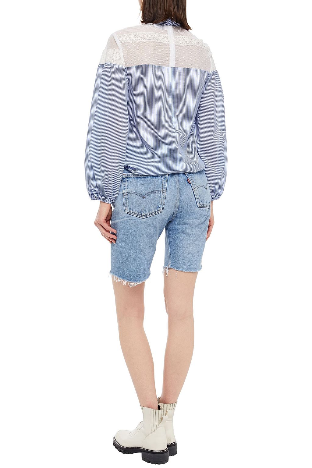 REDVALENTINO Pussy-bow striped cotton and silk-blend poplin blouse