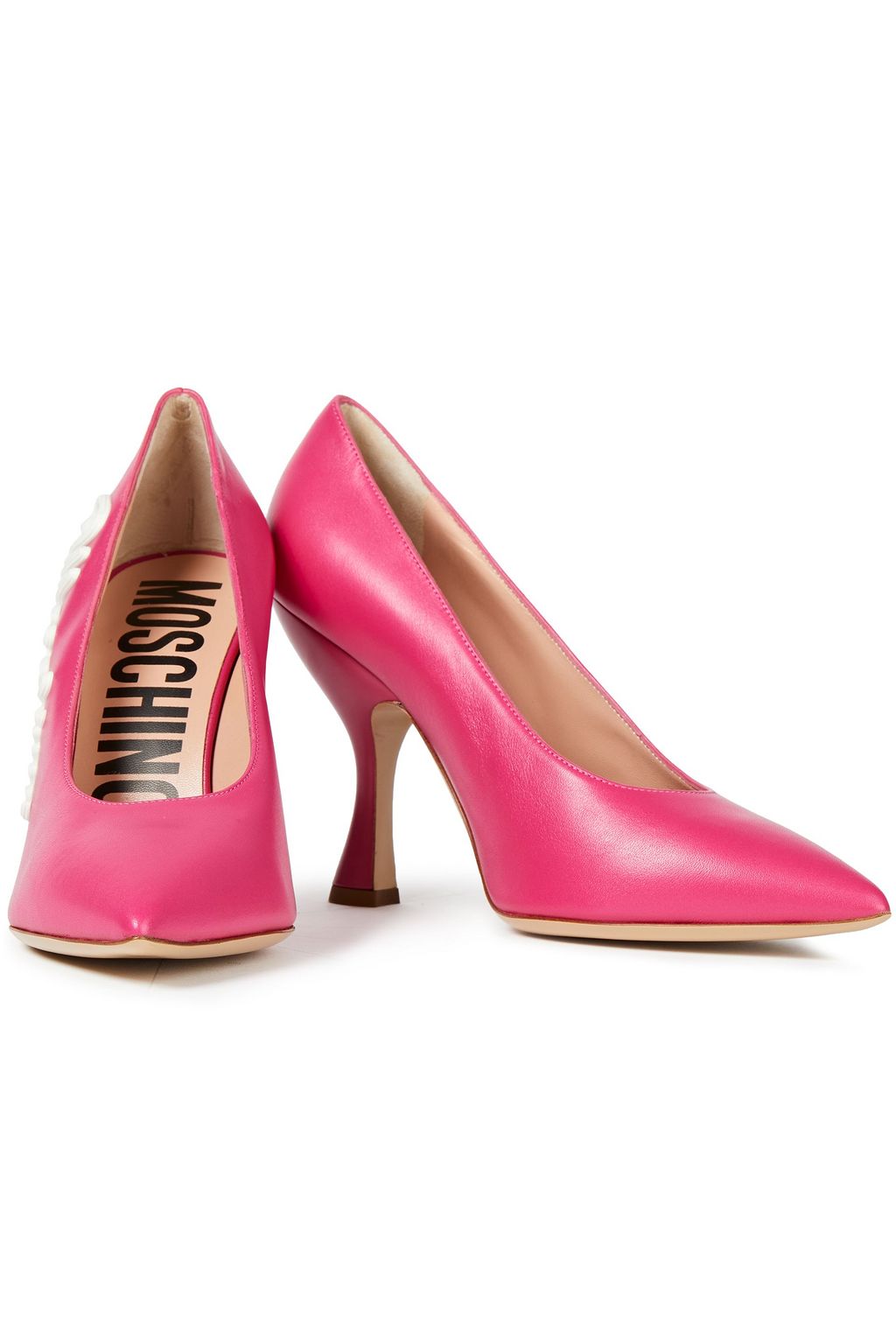 MOSCHINO Logo-appliquéd leather pumps