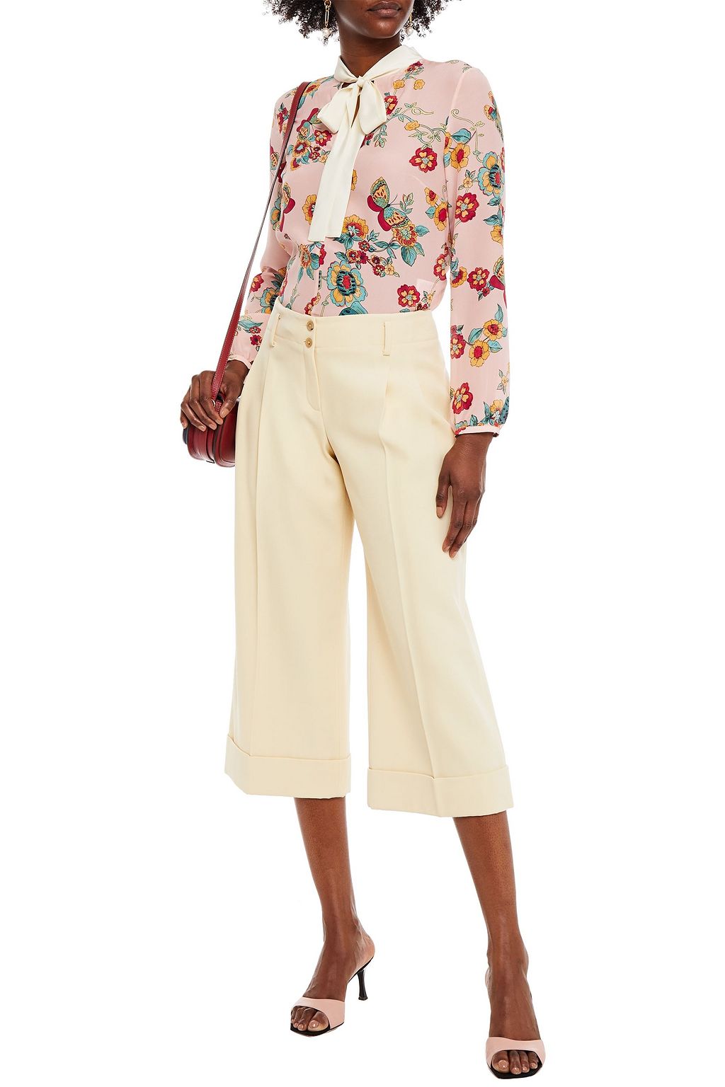 REDVALENTINO Pussy-bow floral-print silk crepe de chine blouse