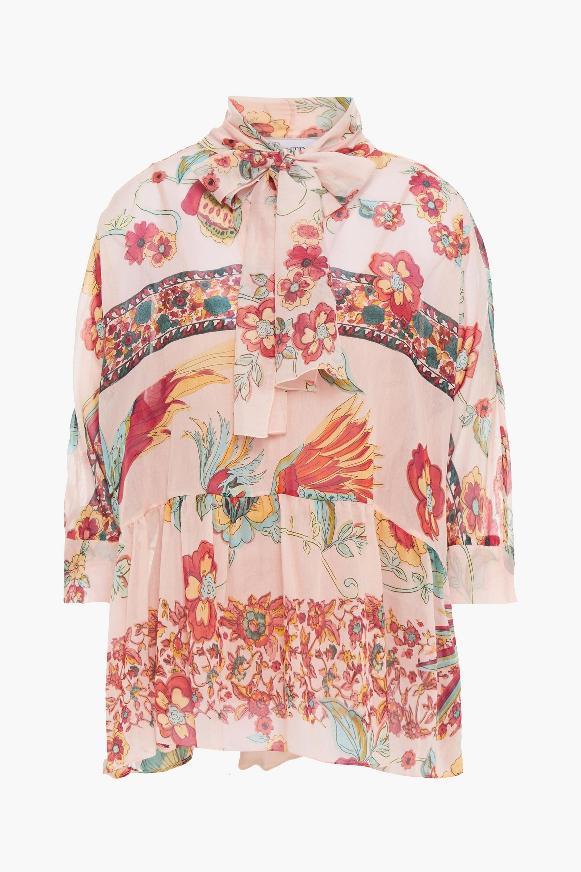 REDValentino Pussy-bow printed cotton and silk-blend mousseline blouse thumbnail