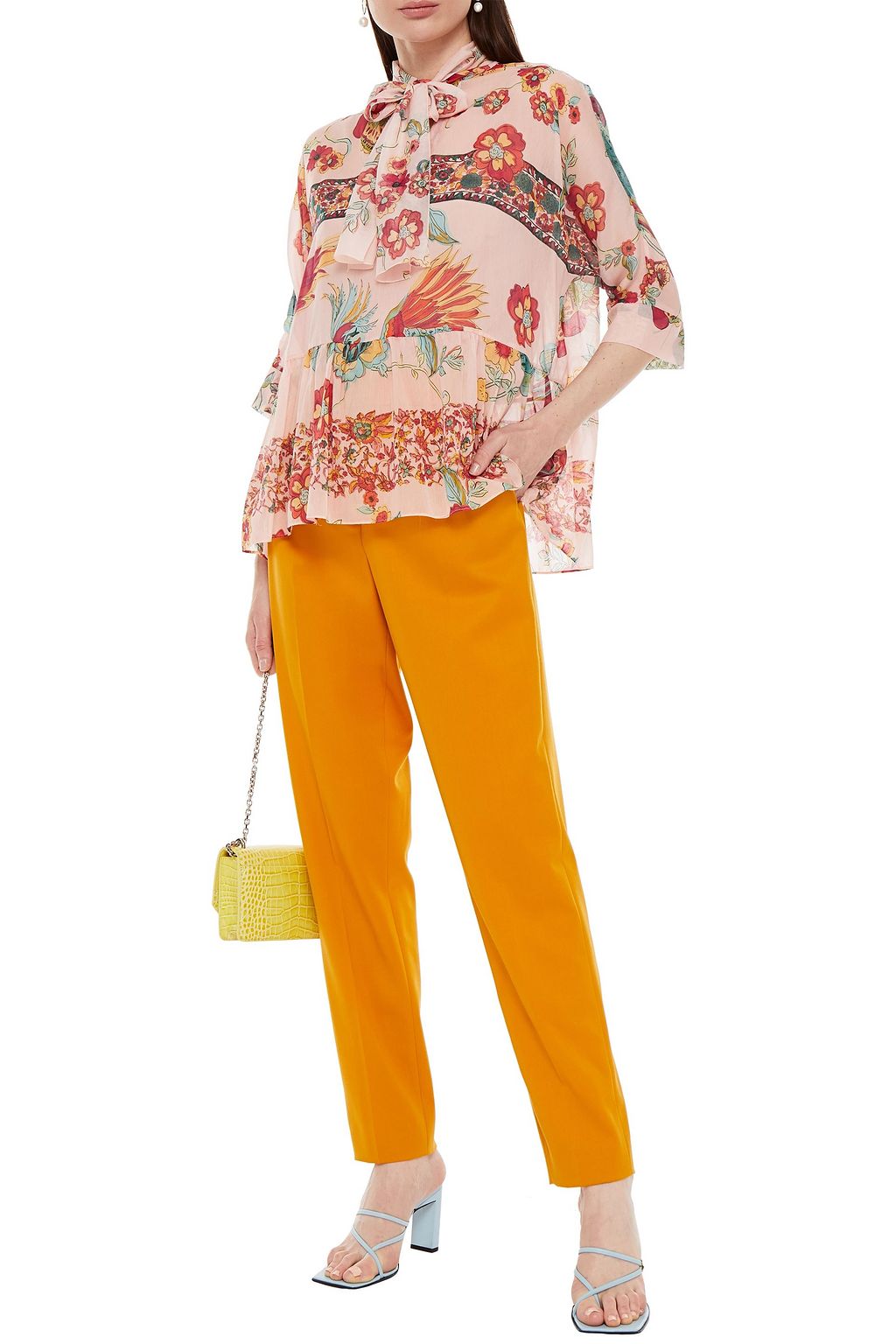 REDVALENTINO Pussy-bow printed cotton and silk-blend mousseline blouse