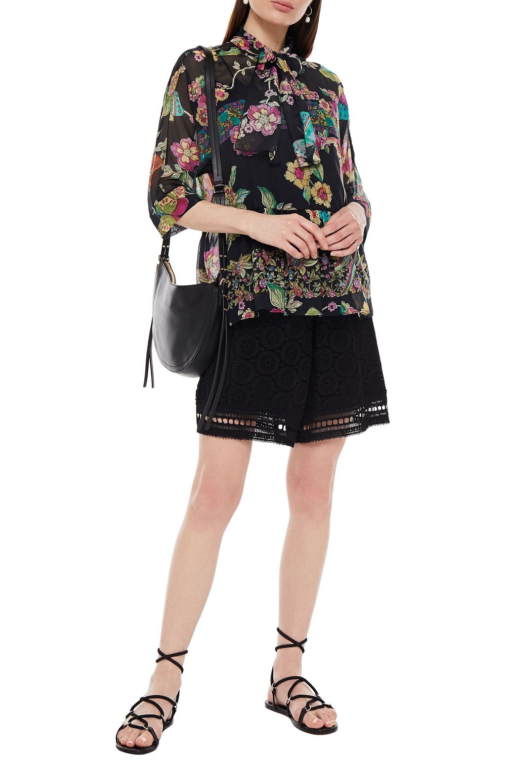 REDVALENTINO Pussy-bow printed cotton and silk-blend mousseline blouse