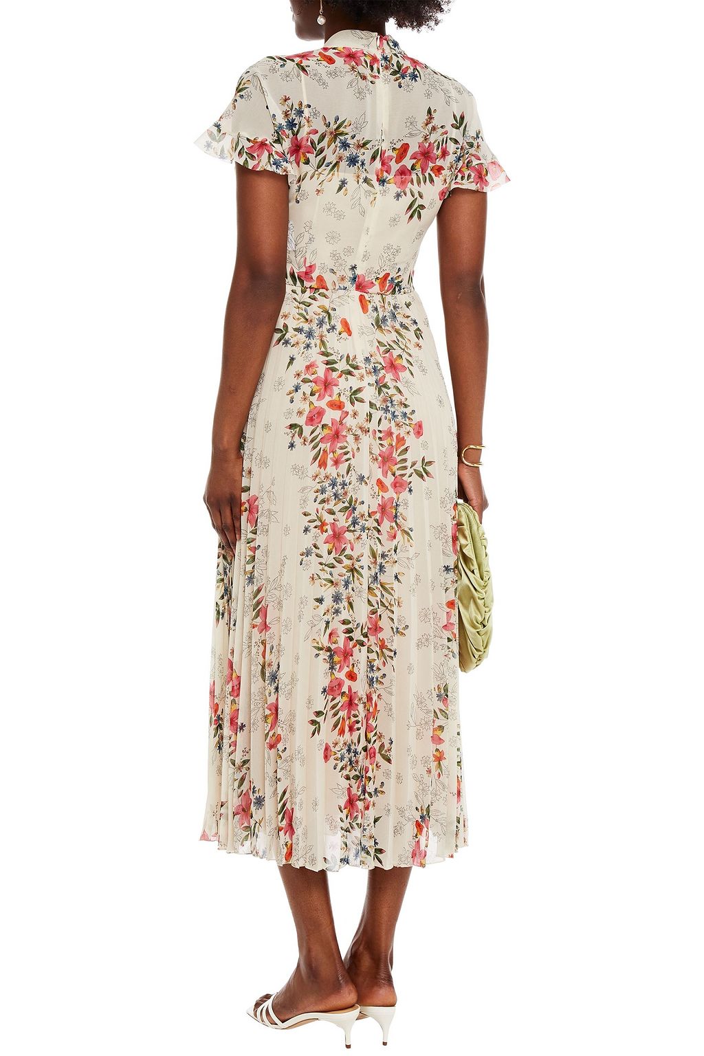 REDVALENTINO Pussy-bow pleated floral-print georgette midi dress
