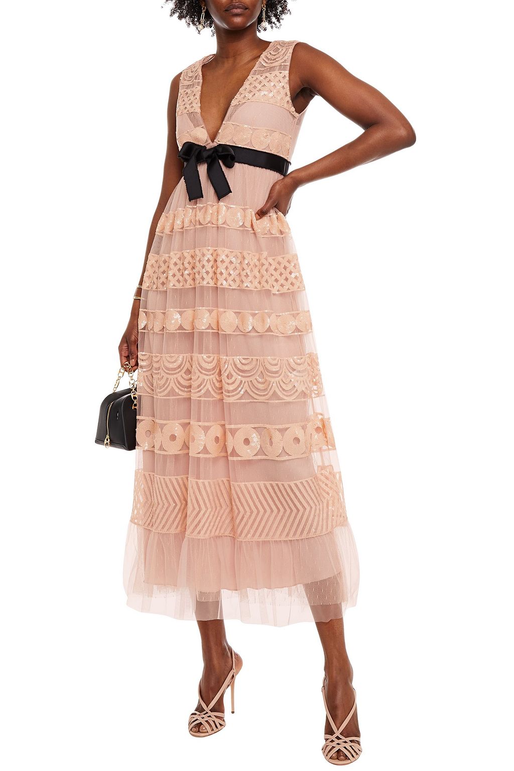 REDVALENTINO Embellished gathered point d'esprit tulle midi dress