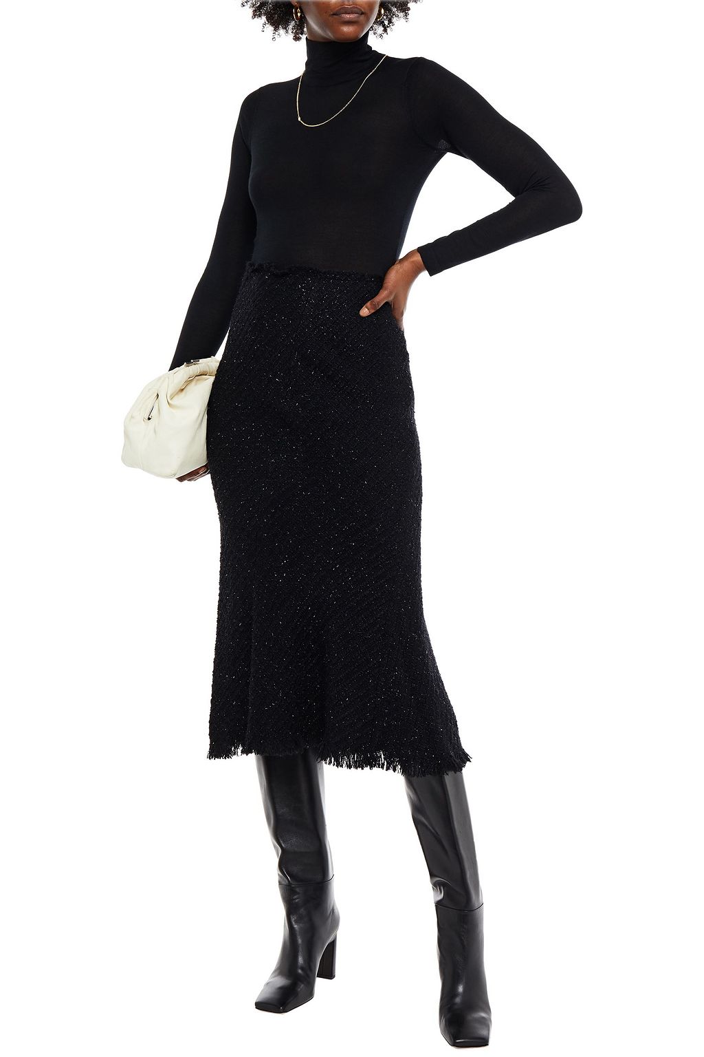 ALEXANDER WANG Fluted metallic tweed midi skirt