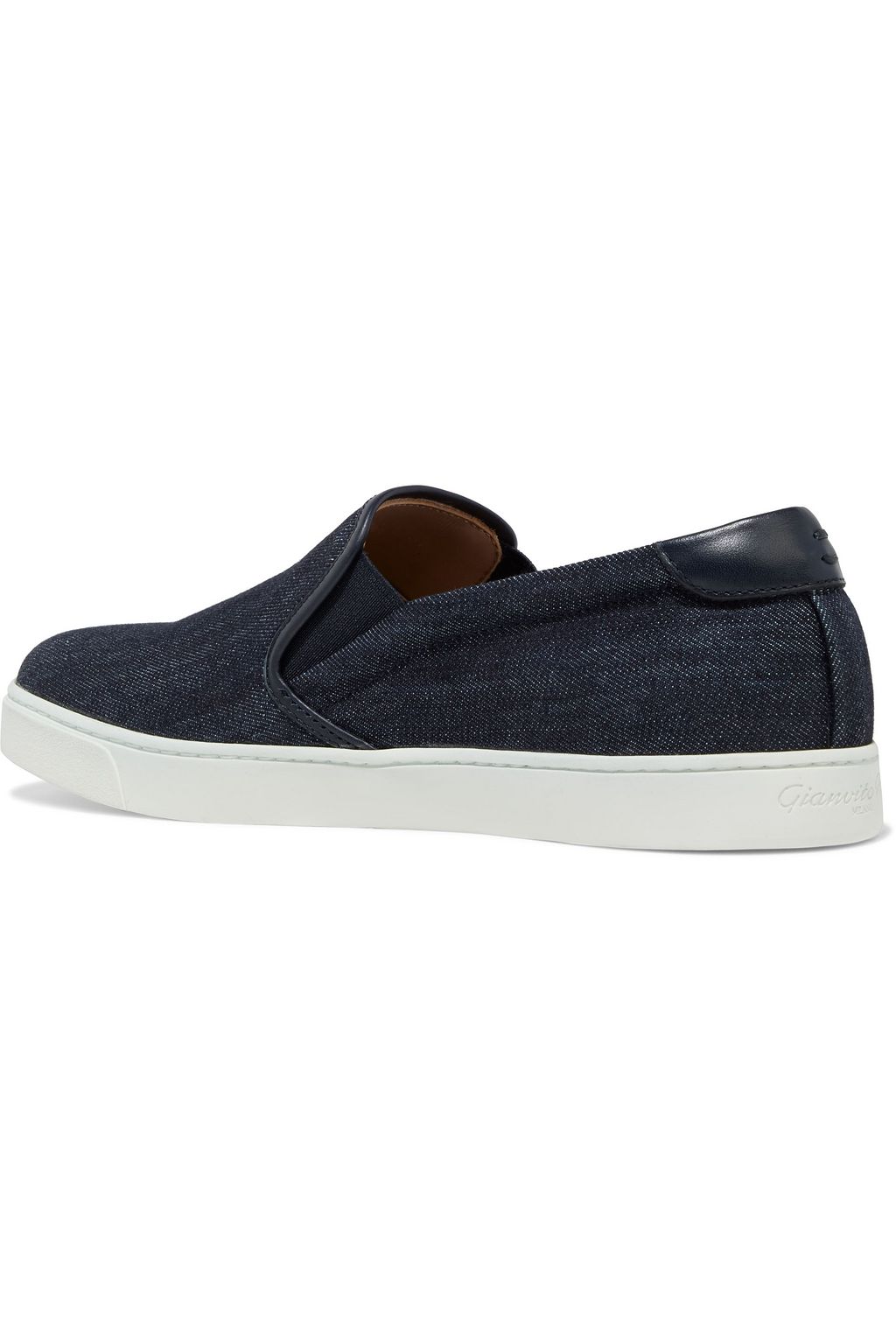 GIANVITO ROSSI Venice leather-trimmed denim slip-on sneakers