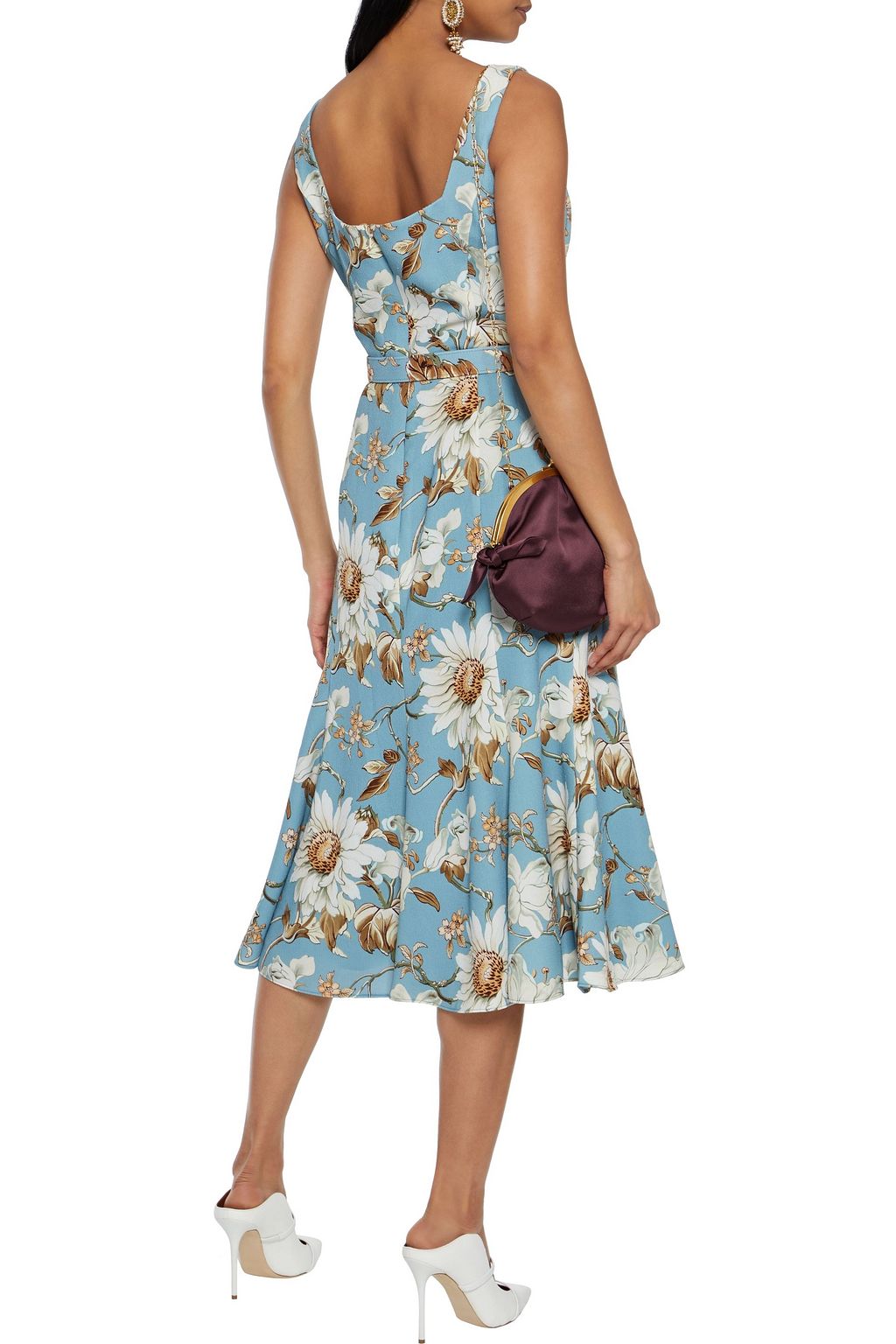 OSCAR DE LA RENTA Belted floral-print crepe midi dress