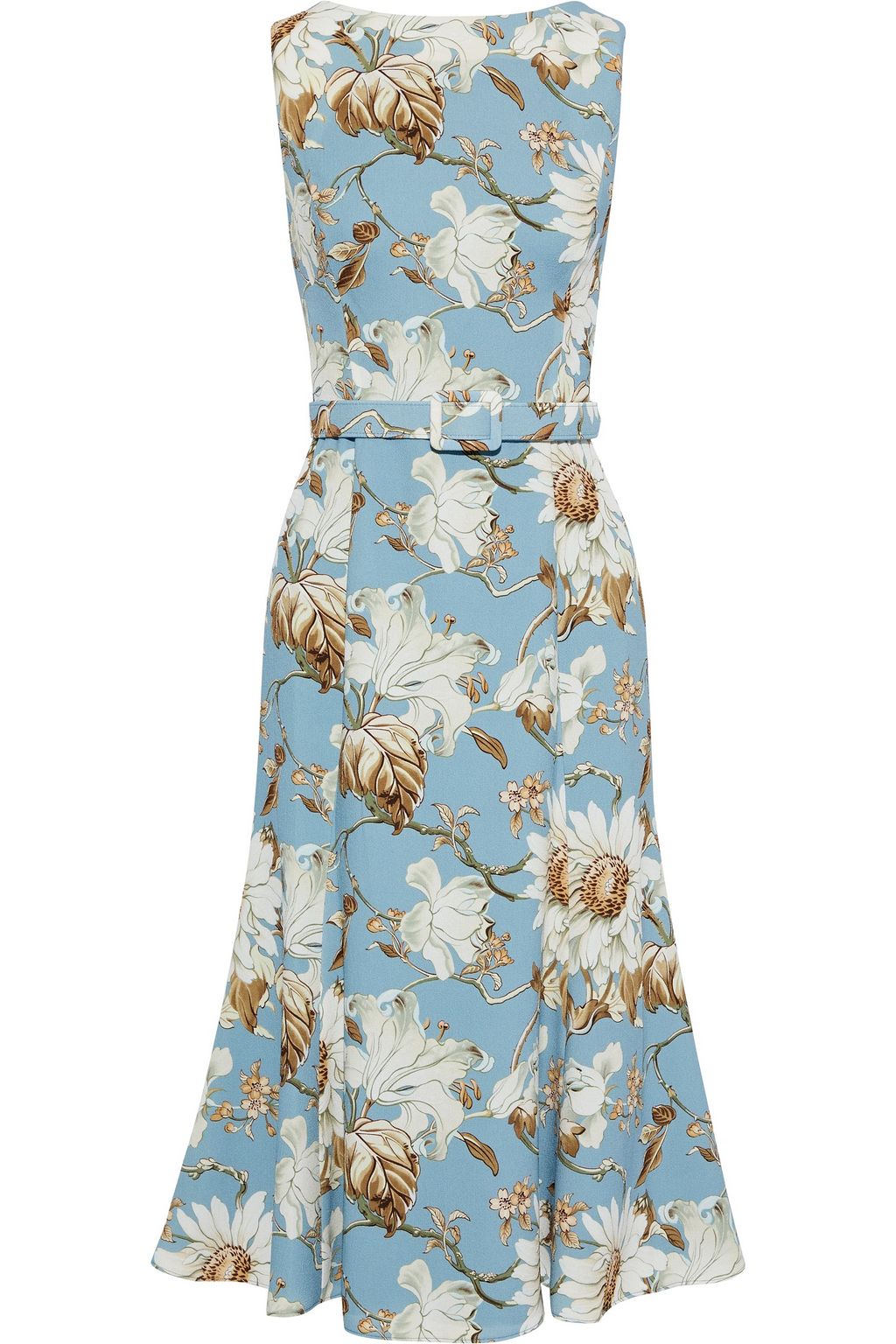 OSCAR DE LA RENTA Belted floral-print crepe midi dress | Sale up to 70% ...