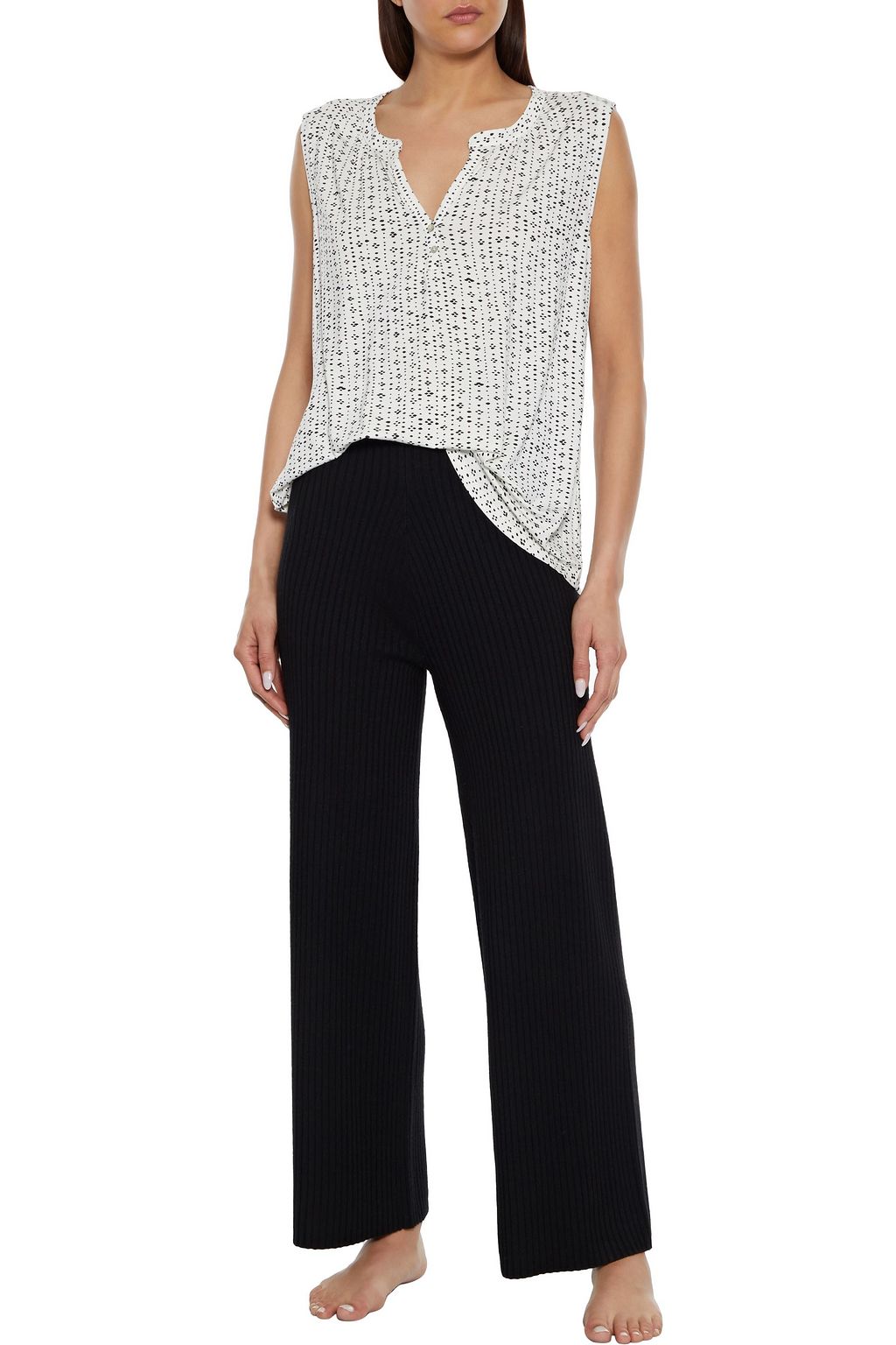 EBERJEY Printed stretch-modal pajama top