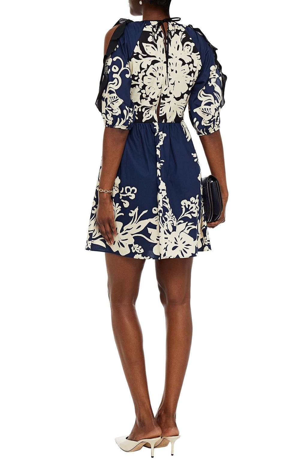 REDVALENTINO Cold-shoulder printed cotton-poplin mini dress