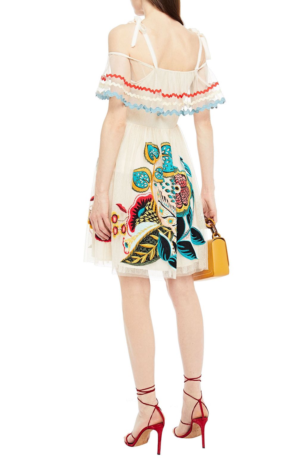 REDVALENTINO Cold-shoulder embroidered stretch-tulle mini dress