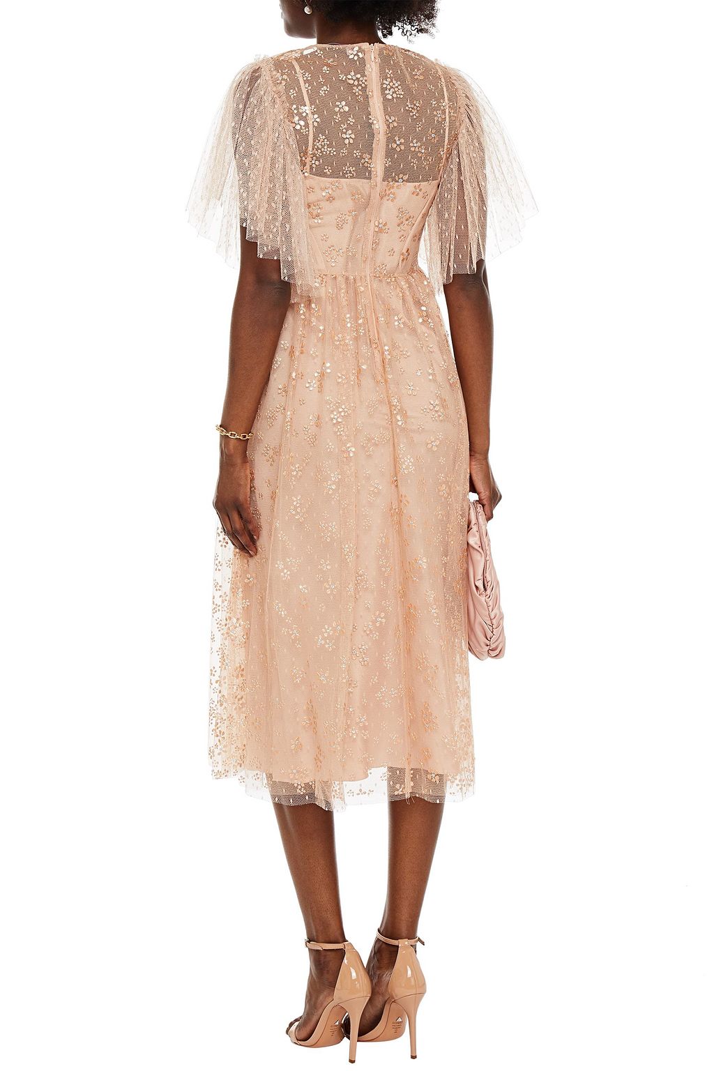 REDVALENTINO فستان من التول البراق مزين بطبعات على شكل زهور