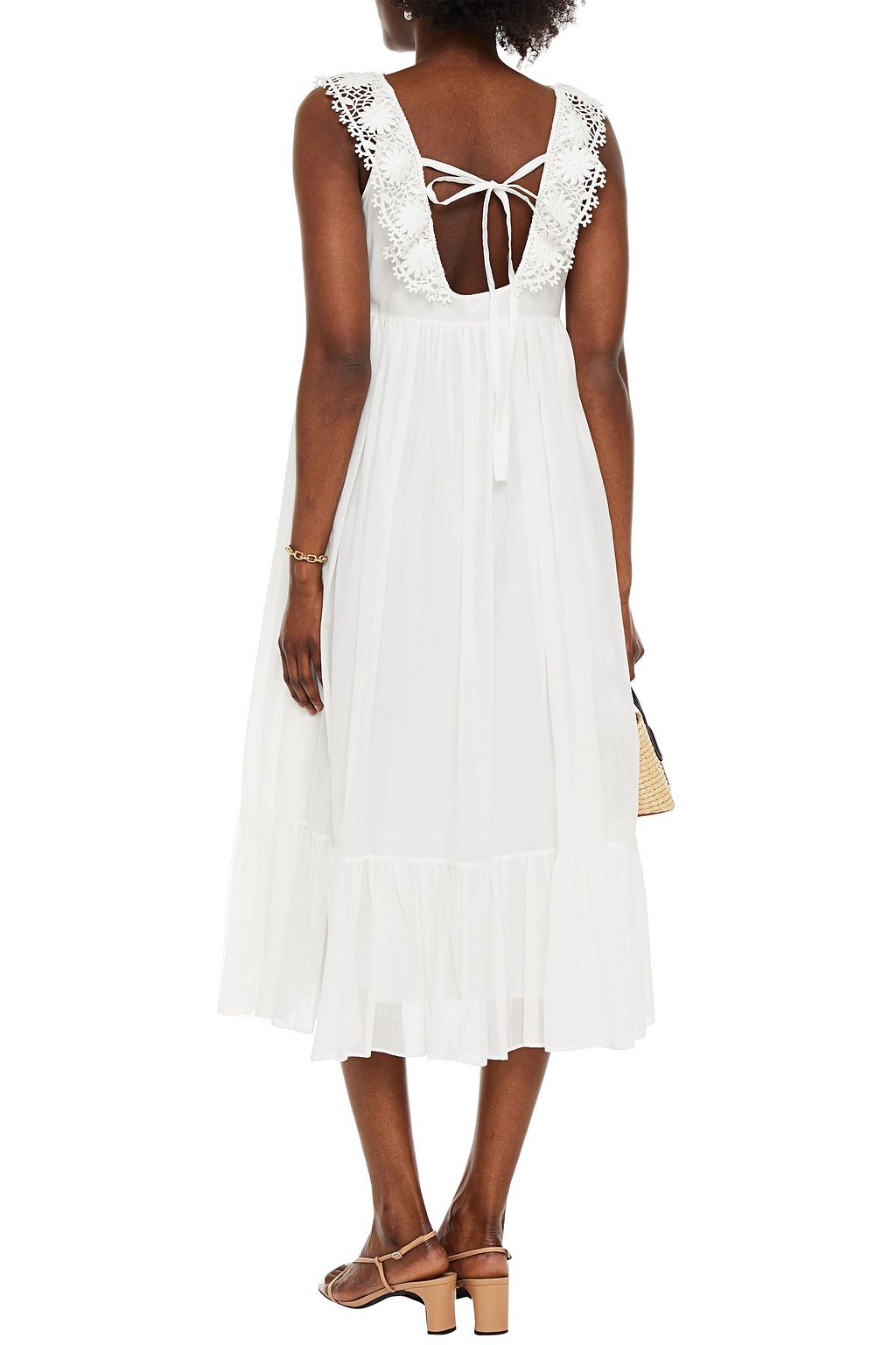REDVALENTINO Guipure lace-paneled cotton-voile midi dress