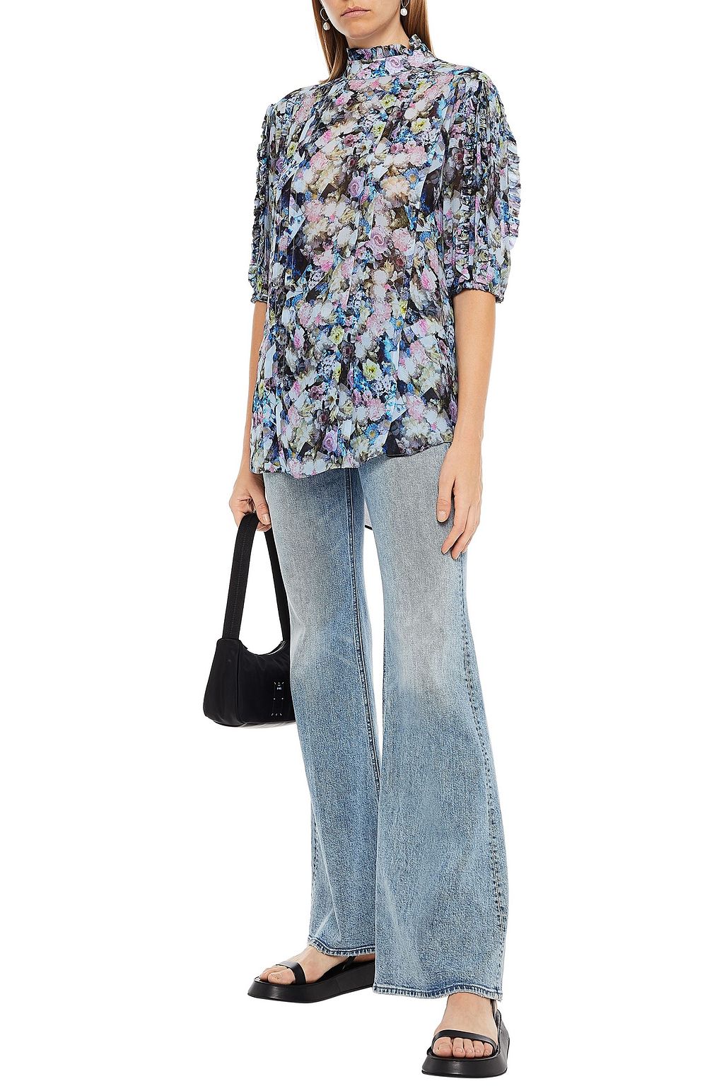 PREEN LINE Ruffle-trimmed floral-print chiffon top