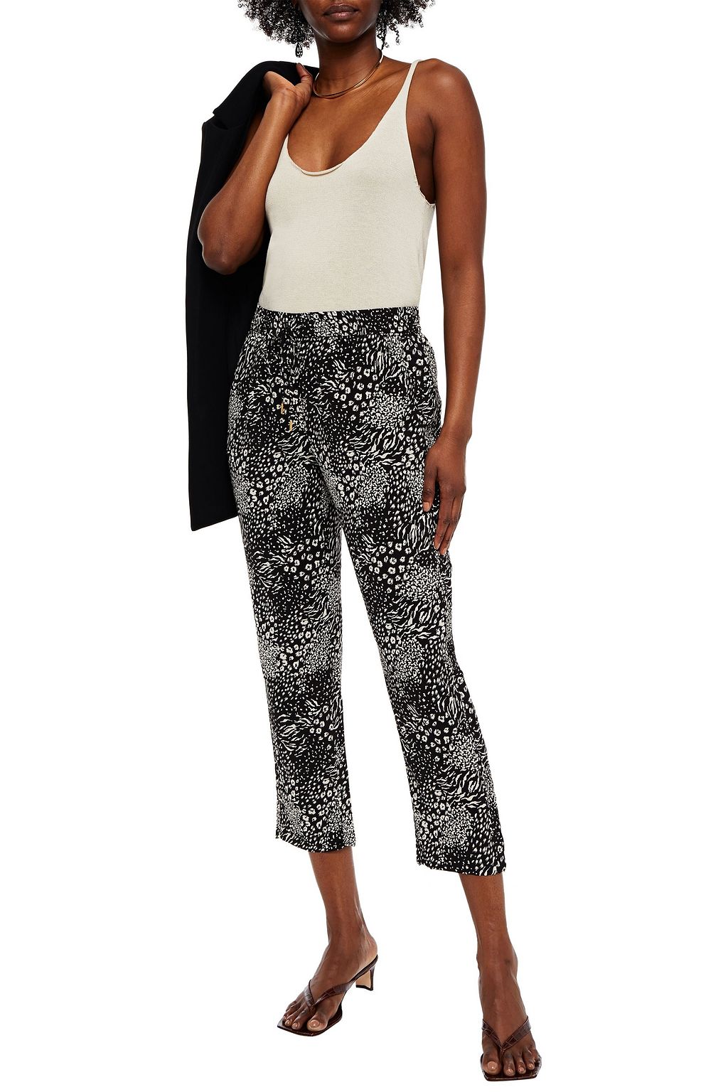 JOIE Cropped leopard-print crepe de chine tapered pants