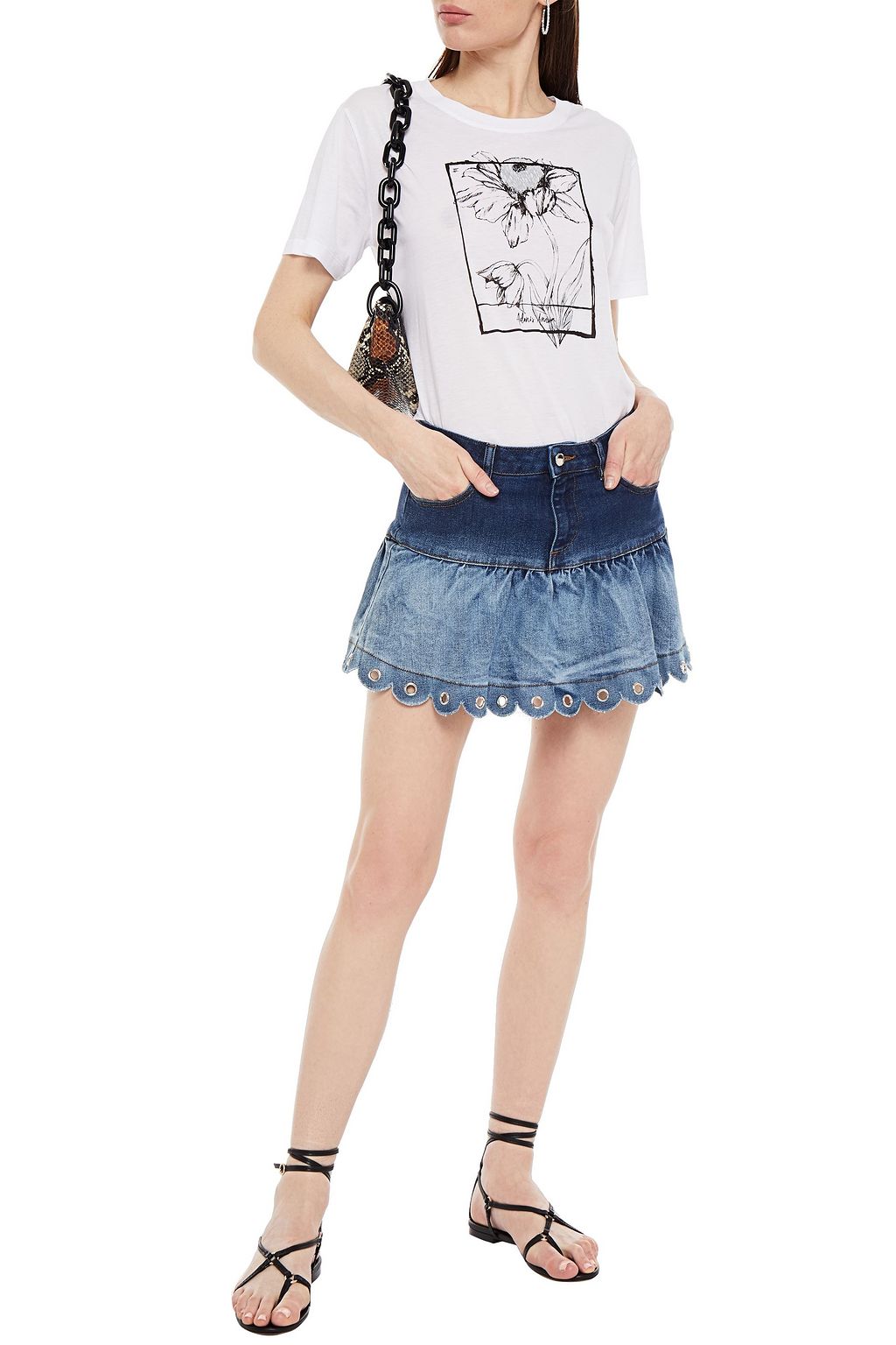 REDVALENTINO تنورة قصيرة من الدنيم بتصميم ديغراديه مزخرف بالدوائر