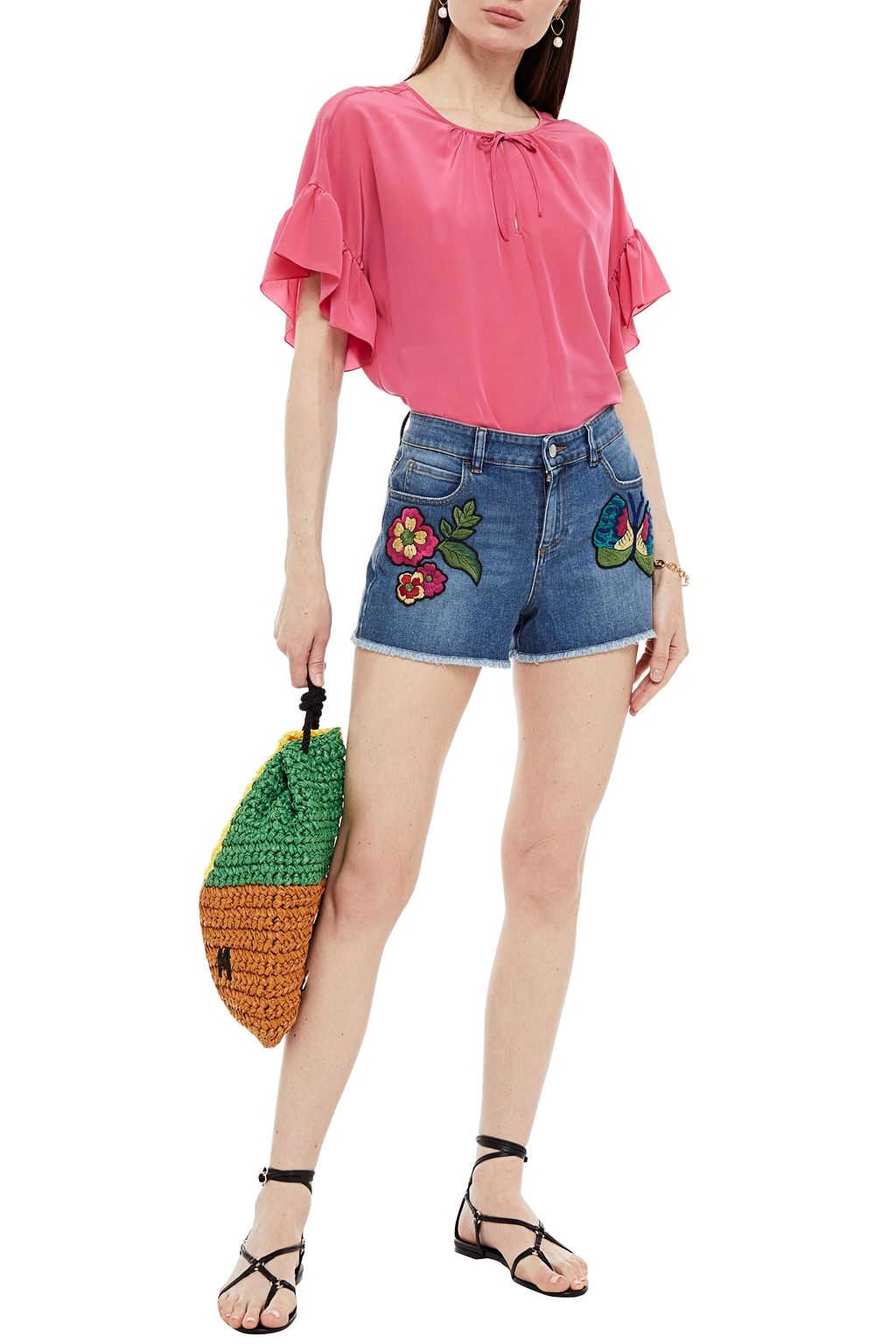 REDVALENTINO شورت من الدنيم مع زخرفات مطبّقة