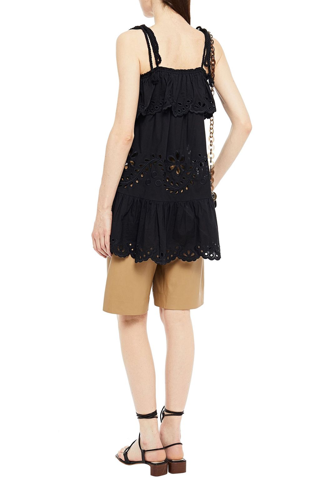 REDVALENTINO Cold-shoulder ruffled broderie anglaise cotton top
