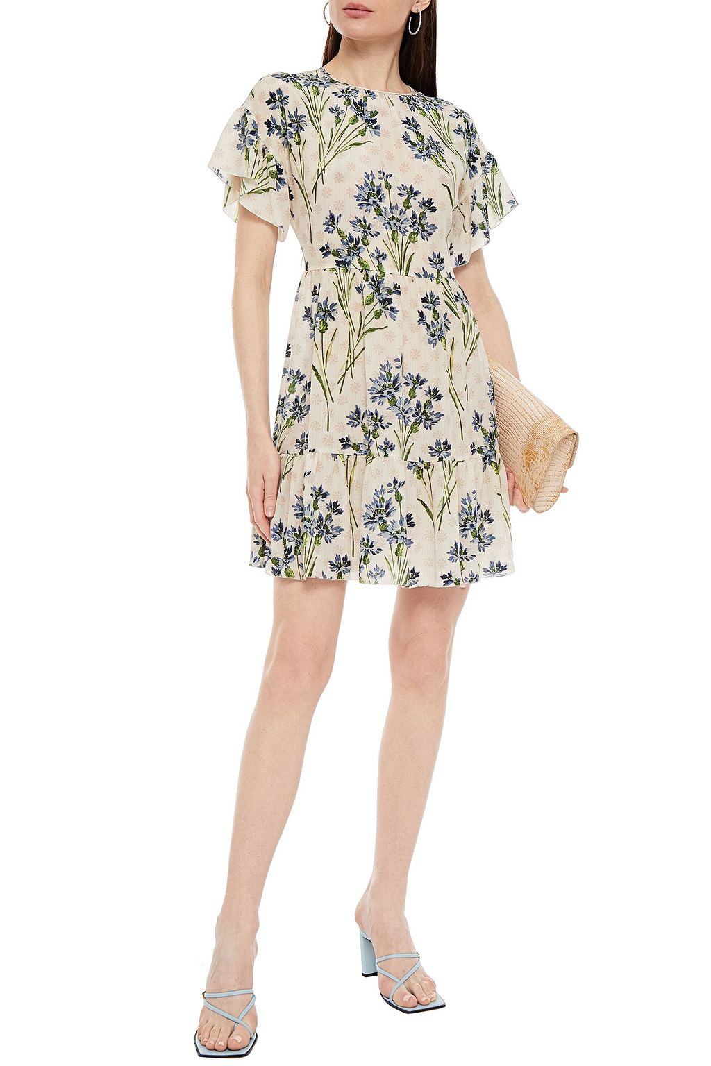 REDVALENTINO Gathered floral-print silk crepe de chine mini dress
