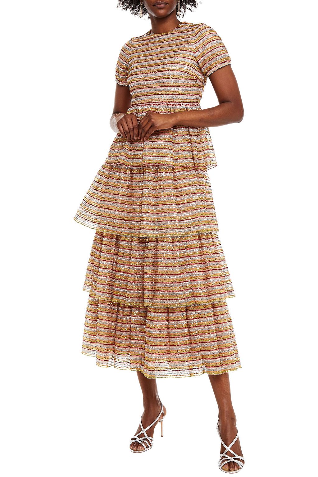 REDVALENTINO Tiered sequined tulle midi dress