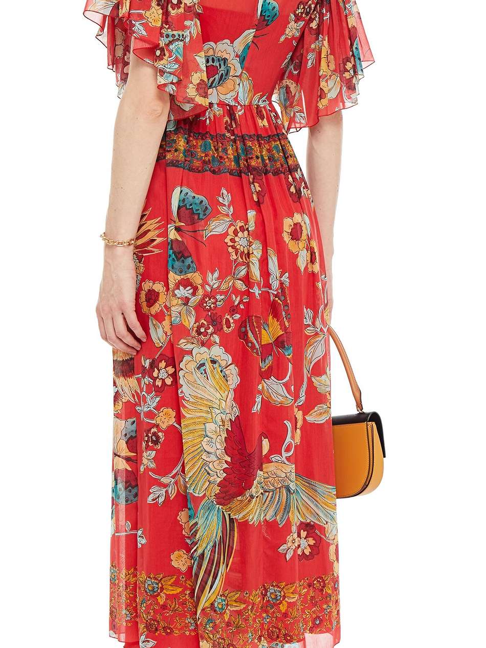 gathered printed cotton and silk-blend voile midi dress