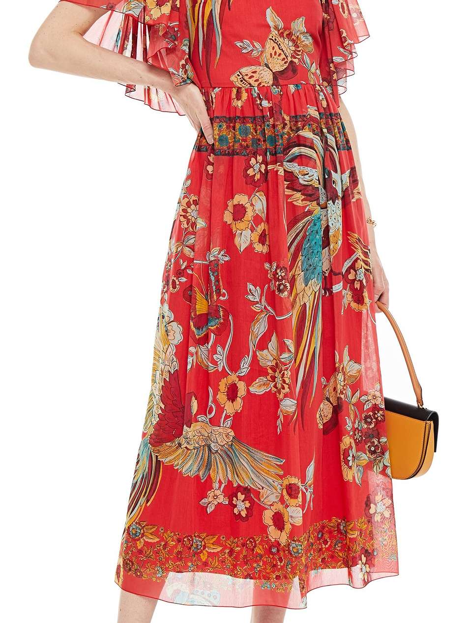 gathered printed cotton and silk-blend voile midi dress