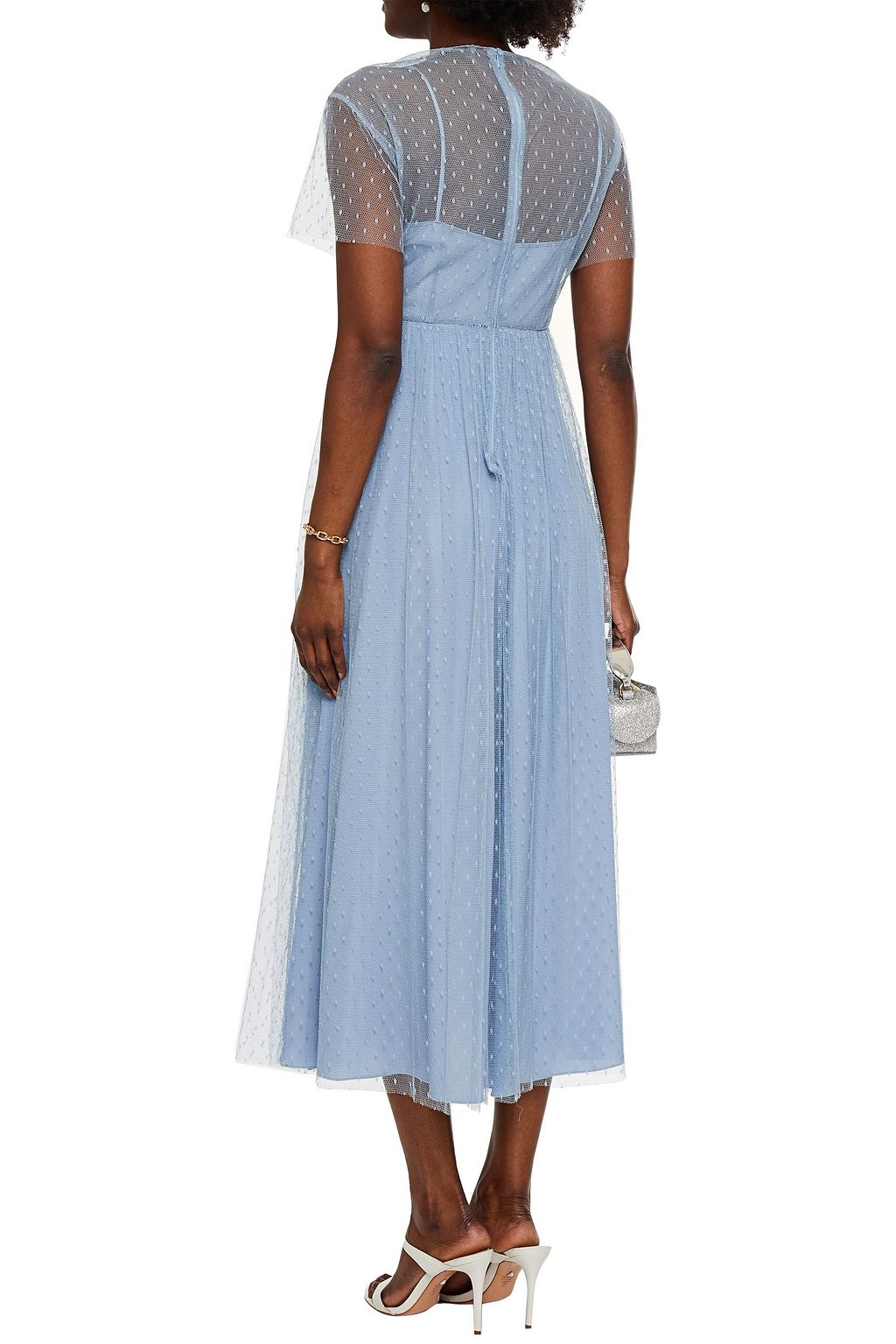 REDVALENTINO Gathered point d'esprit midi dress