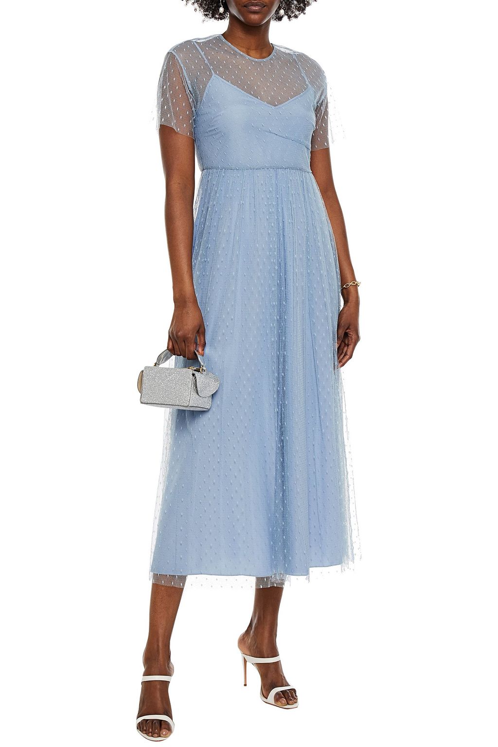 REDVALENTINO Gathered point d'esprit midi dress