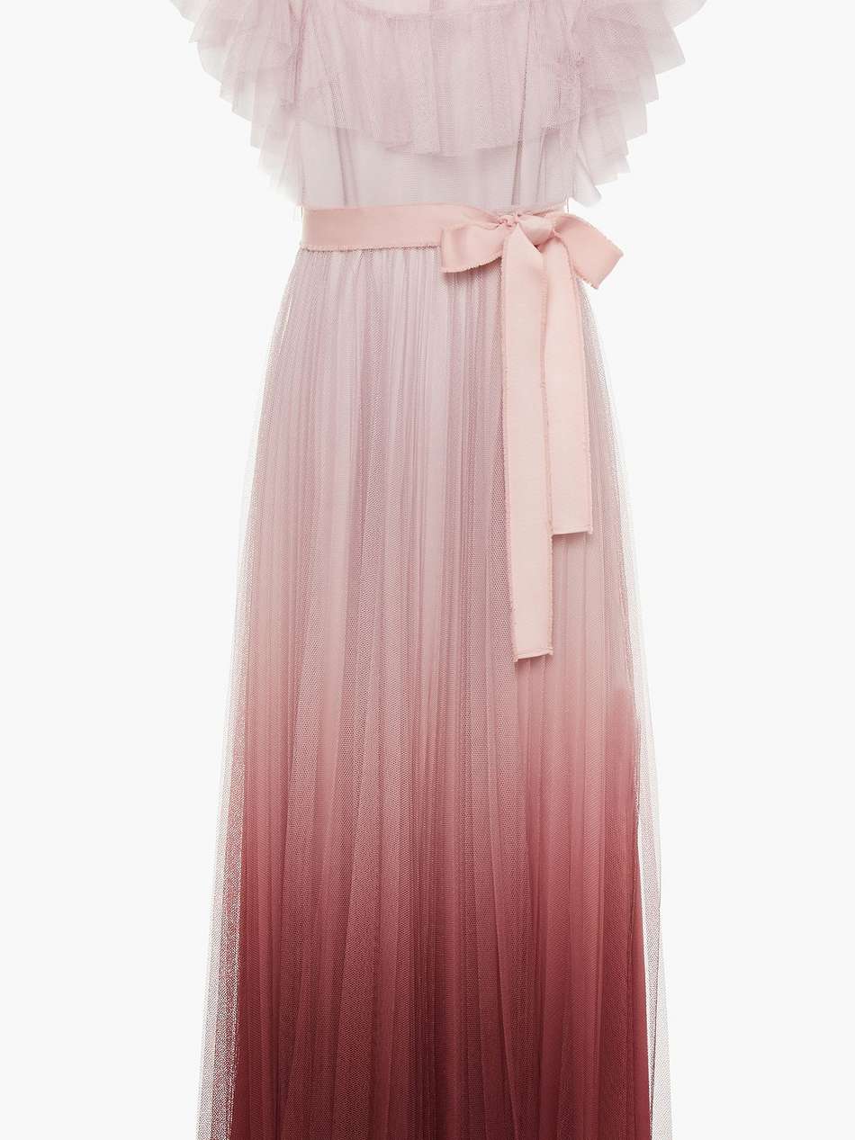 pleated dégradé tulle midi dress