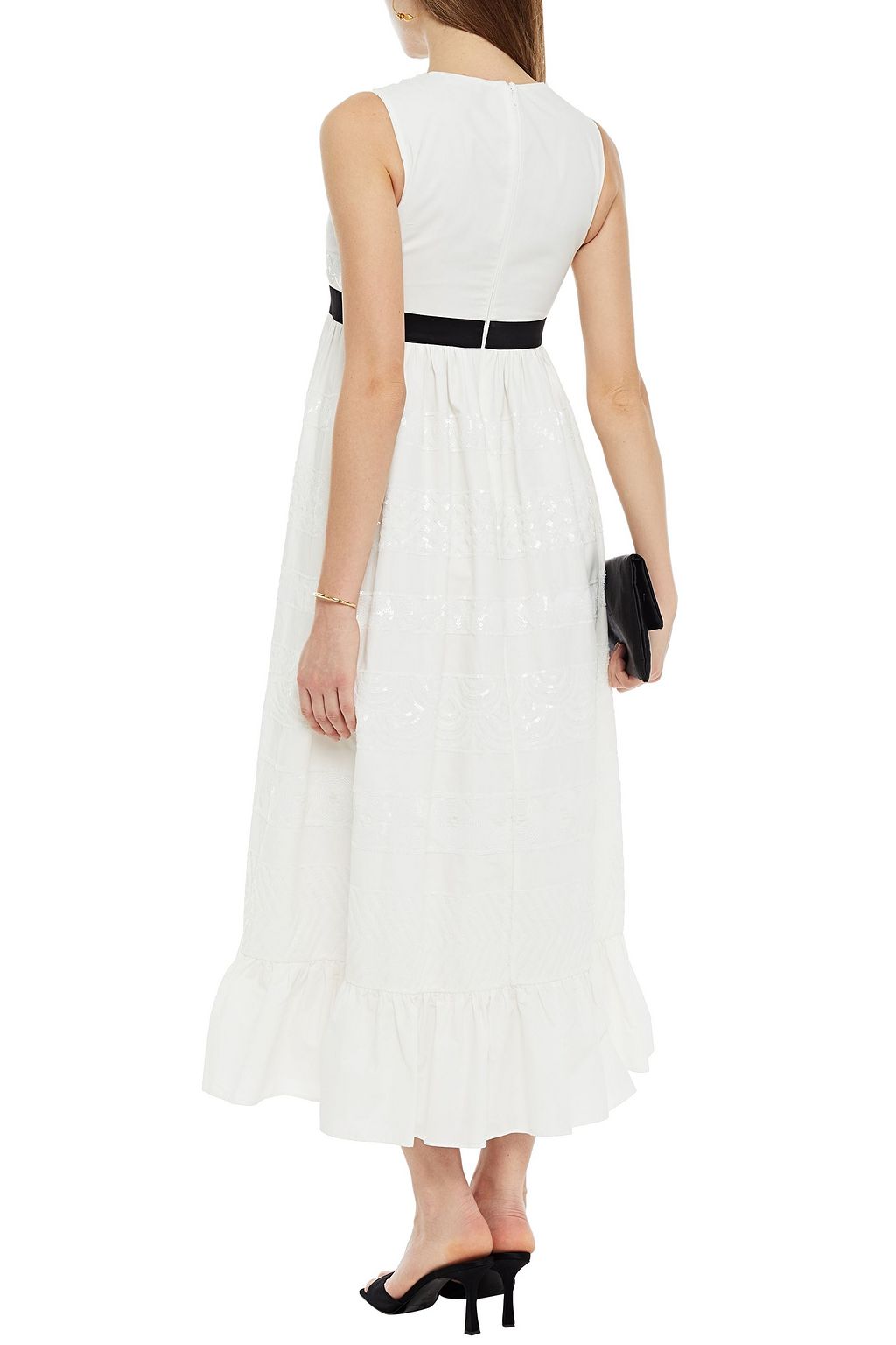 REDVALENTINO Bow-detailed embellished cotton-poplin midi dress