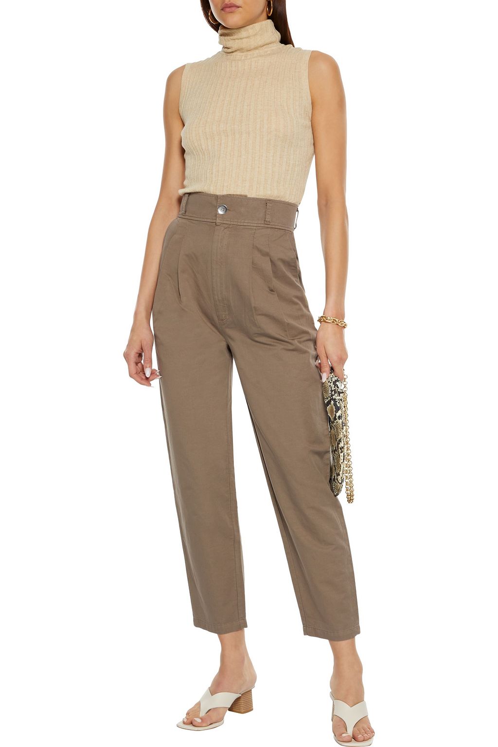 J BRAND Lalia pleated cotton and linen-blend tapered pants