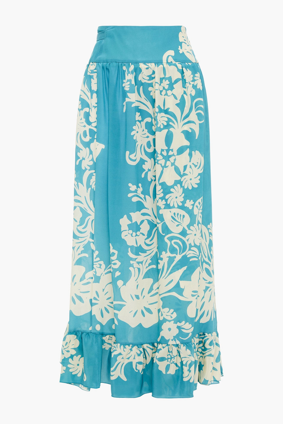 Floral-print silk crepe de chine maxi wrap skirt