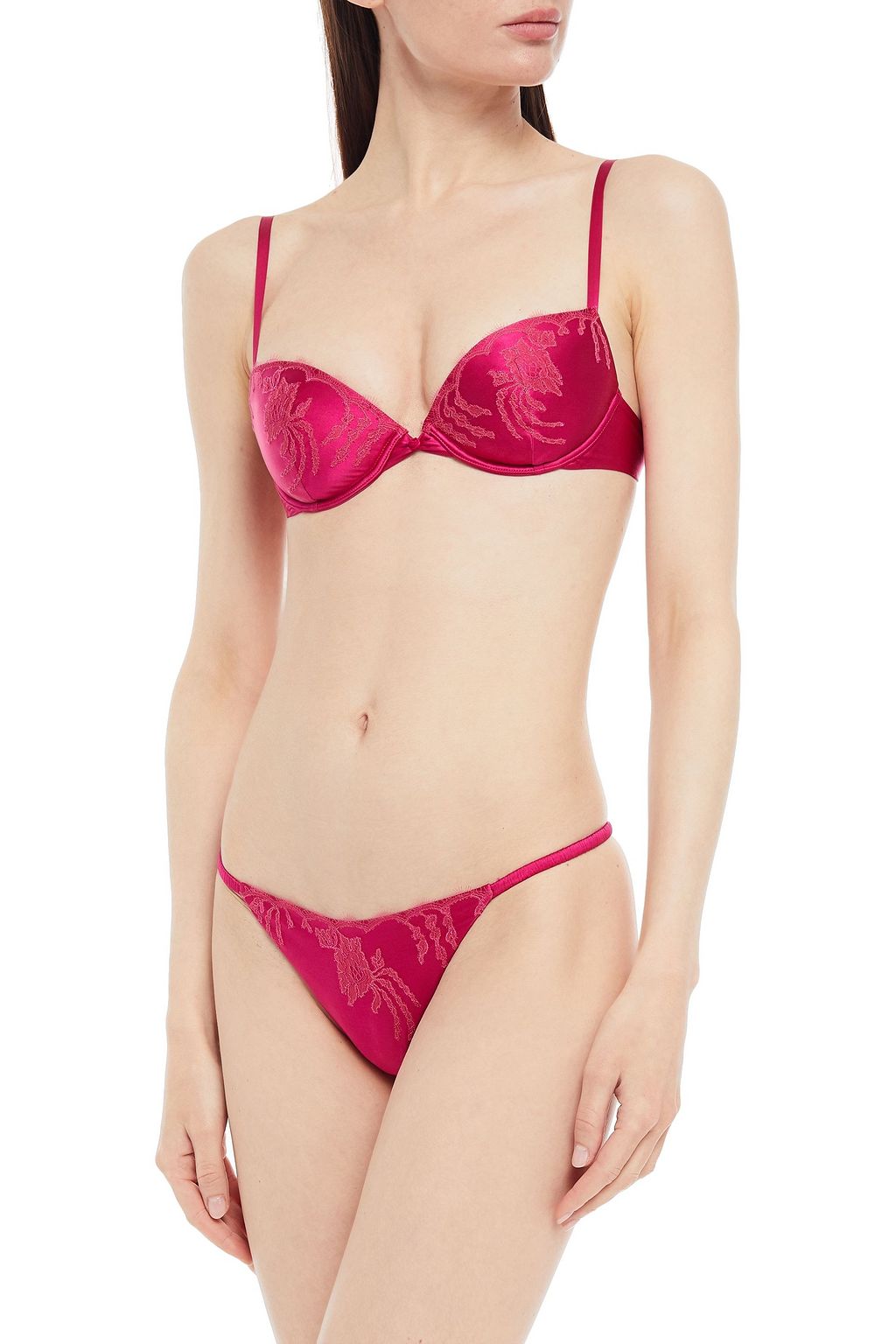 CARINE GILSON Chantilly lace-trimmed stretch-silk satin underwired balconette bra