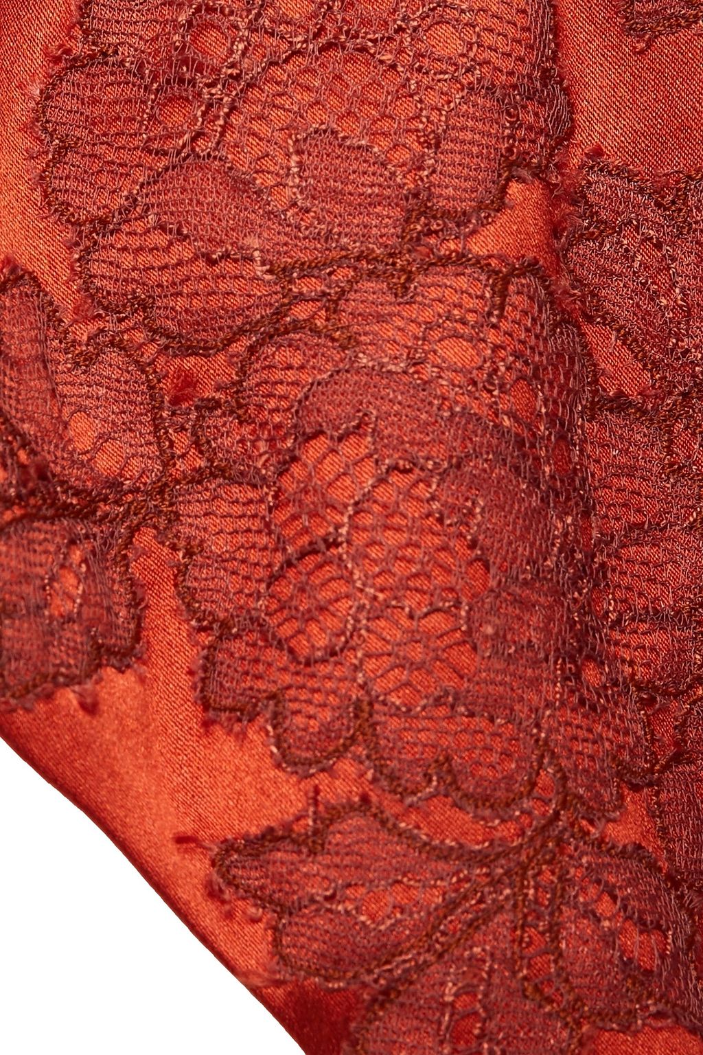 CARINE GILSON Chantilly lace-trimmed stretch-silk satin mid-rise thong