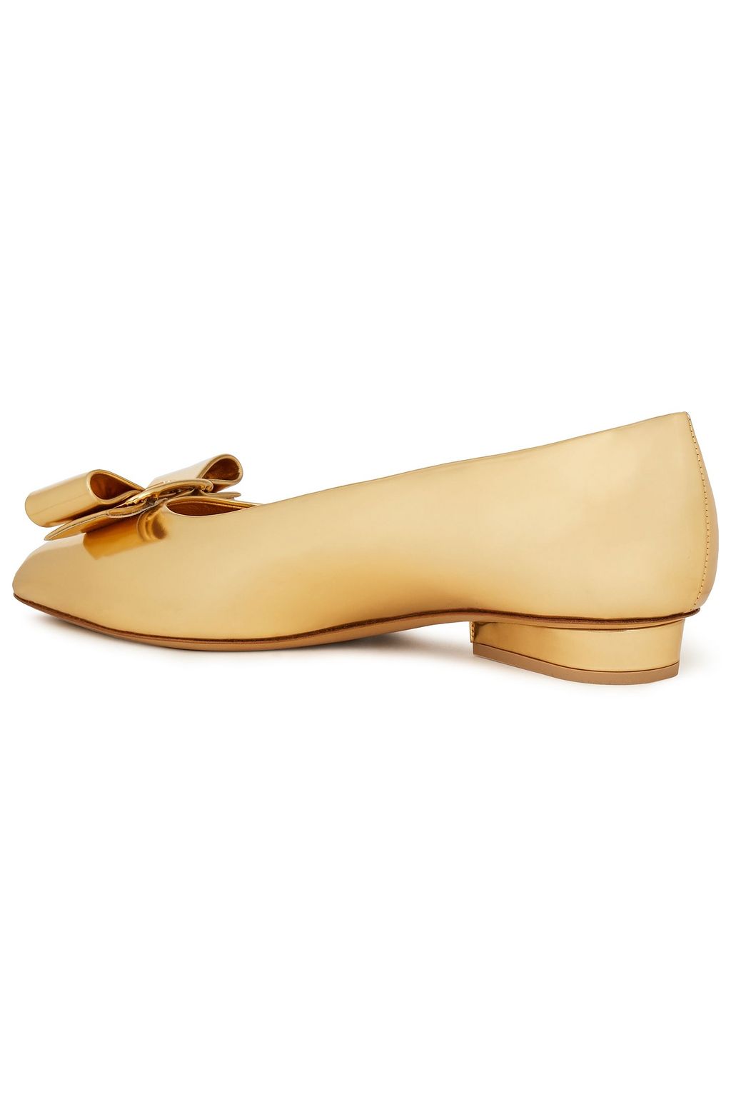 FERRAGAMO Viva bow-embellished mirrored-leather point-toe flats