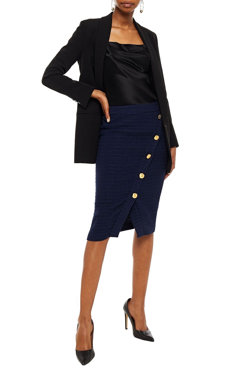 BOUTIQUE MOSCHINO Button-detailed tweed pencil skirt