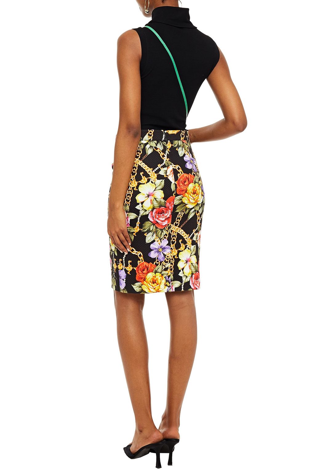 BOUTIQUE MOSCHINO Floral-print cotton-blend cloqué pencil skirt