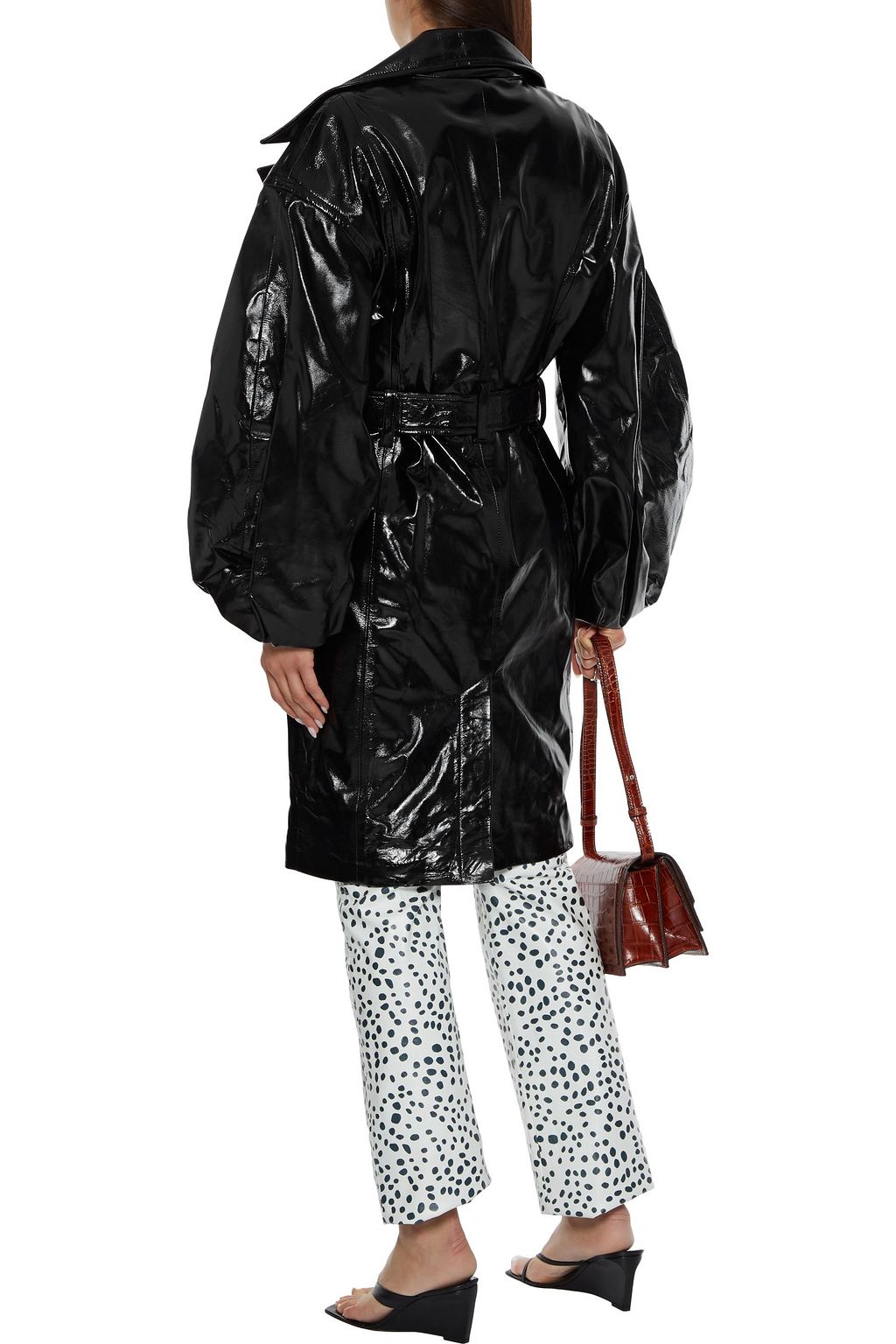 J BRAND + Halpern Antonia belted textured patent-leather trench coat