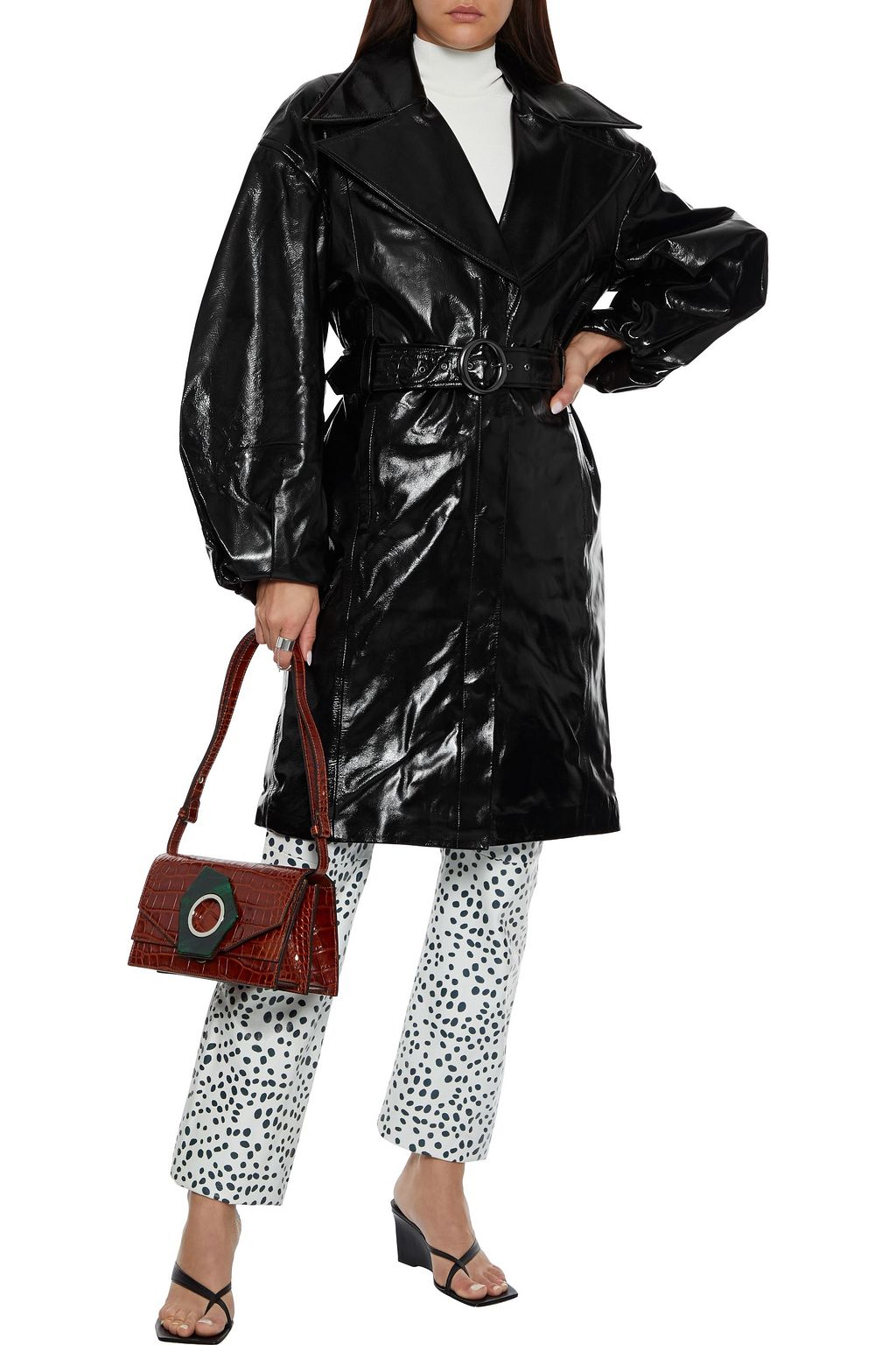 J BRAND + Halpern Antonia belted textured patent-leather trench coat