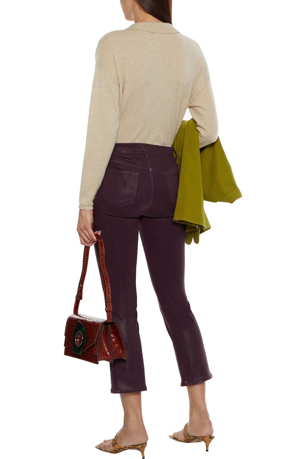 J BRAND Selena coated mid-rise kick-flare jeans